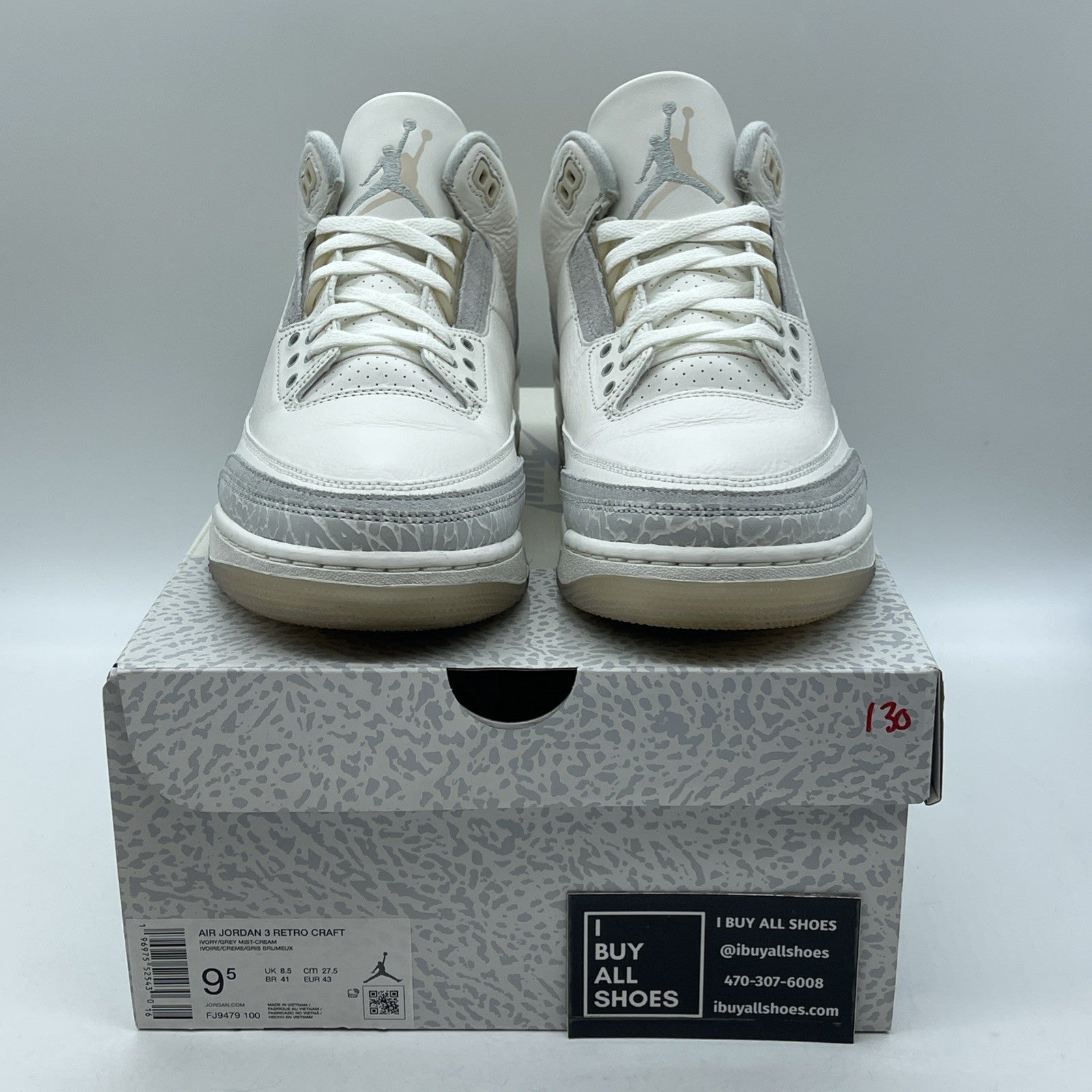 Size 9.5 - Air Jordan 3 Retro Craft Ivory/Grey White Leather (FJ9579-100)