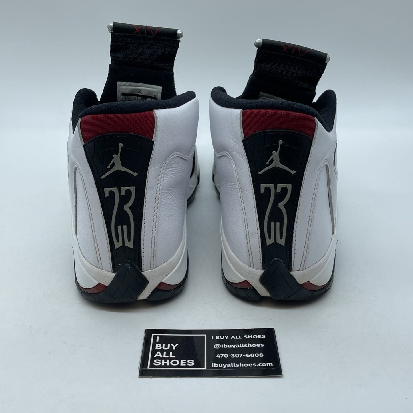 Size 9.5 - Air Jordan 14 Retro 2014 Black Toe White Red Leather (487471-102)