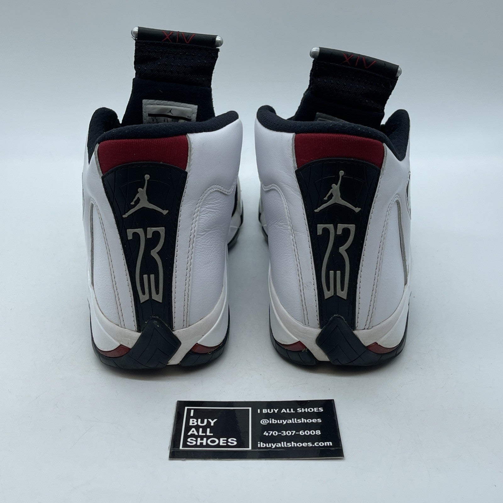 Size 9.5 - Air Jordan 14 Retro 2014 Black Toe White Red Leather (487471-102)