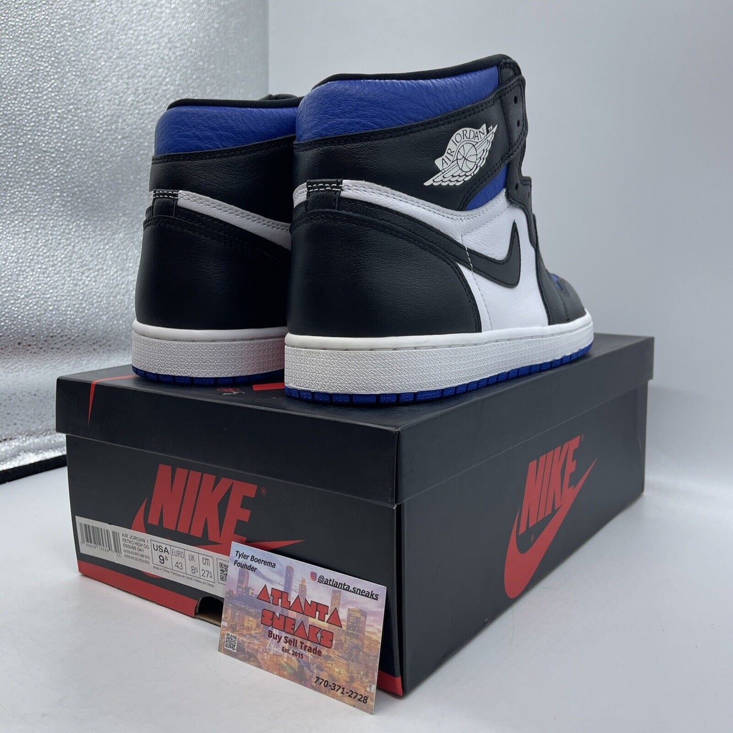 Size 9.5 - Jordan 1 Retro OG High Royal Toe Black Blue Leather (555088-041)