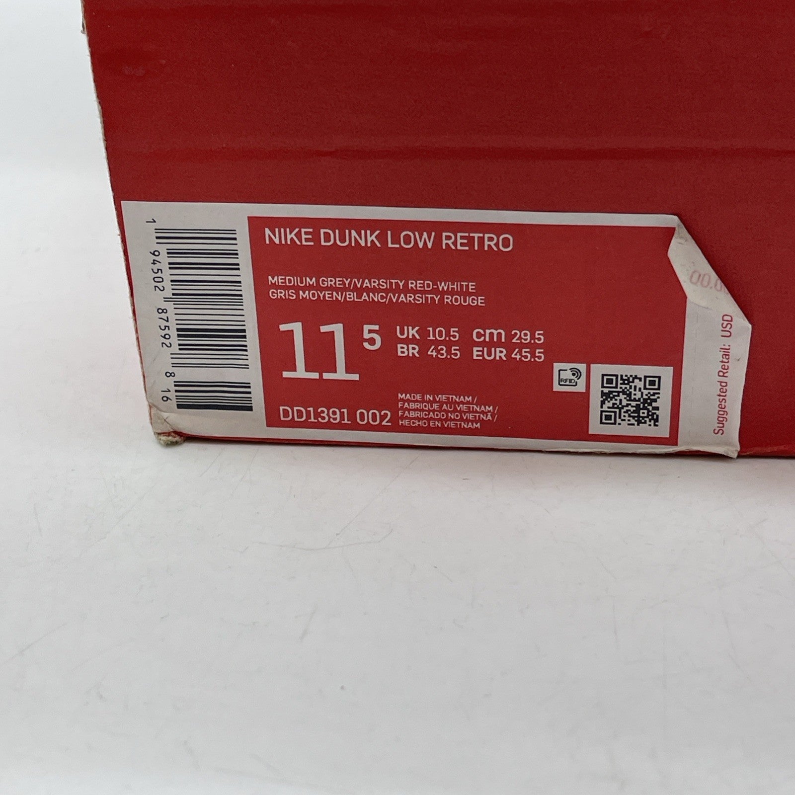Size 11.5 - Nike Dunk Low SP UNLV Red Grey Leather (DD1391-002)