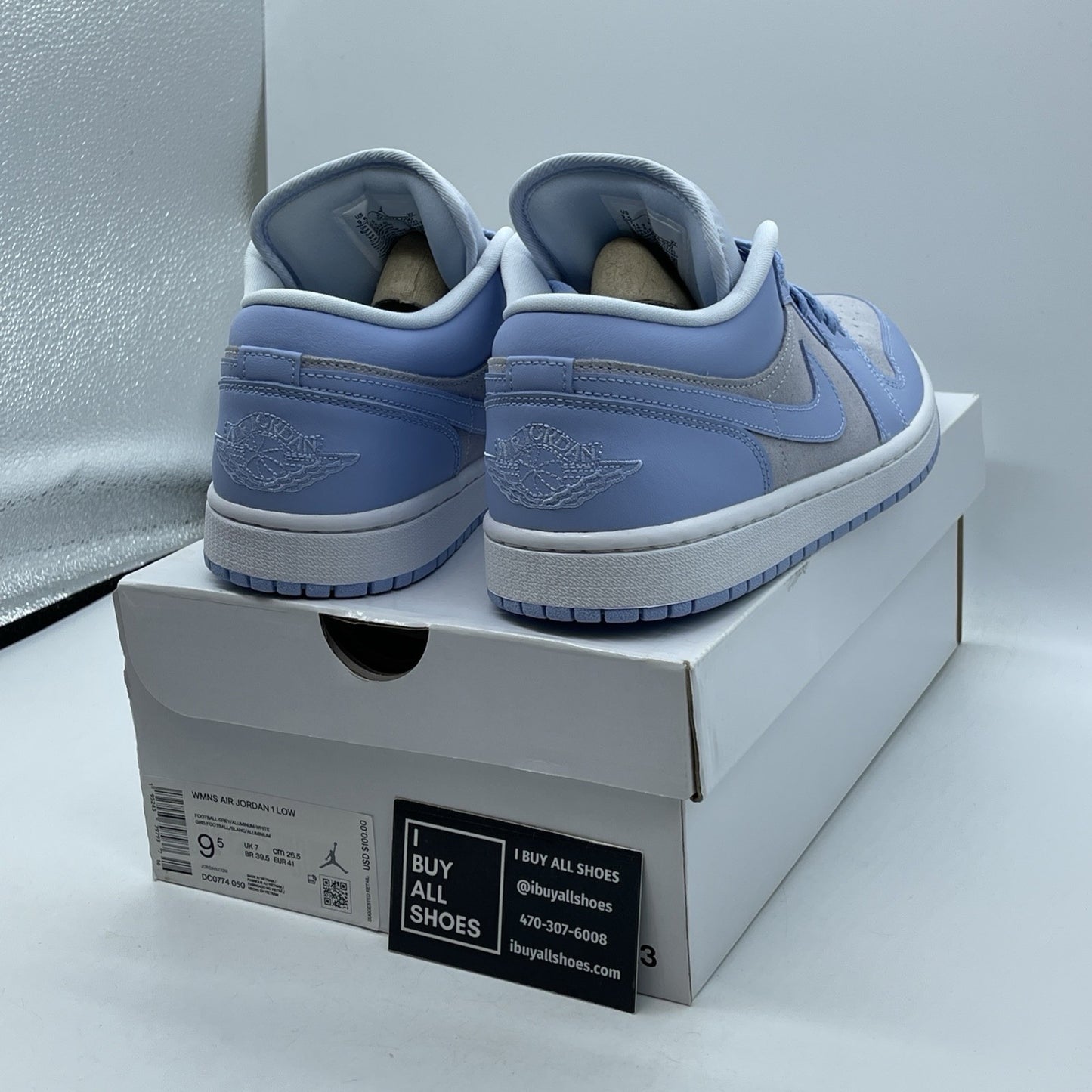 Size 9.5 - Air Jordan 1 Low 'Aluminum' Grey Blue Suede Leather (DC0774-050)