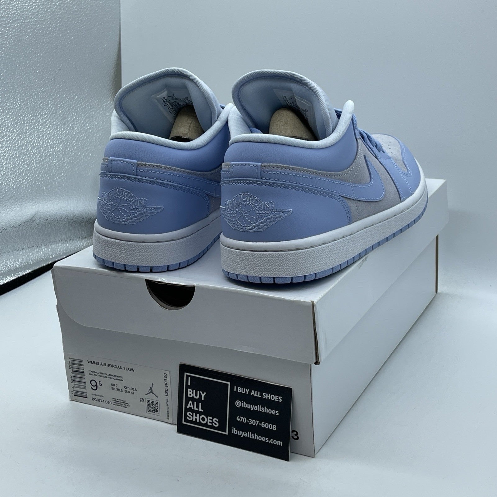 Size 9.5 - Air Jordan 1 Low 'Aluminum' Grey Blue Suede Leather (DC0774-050)