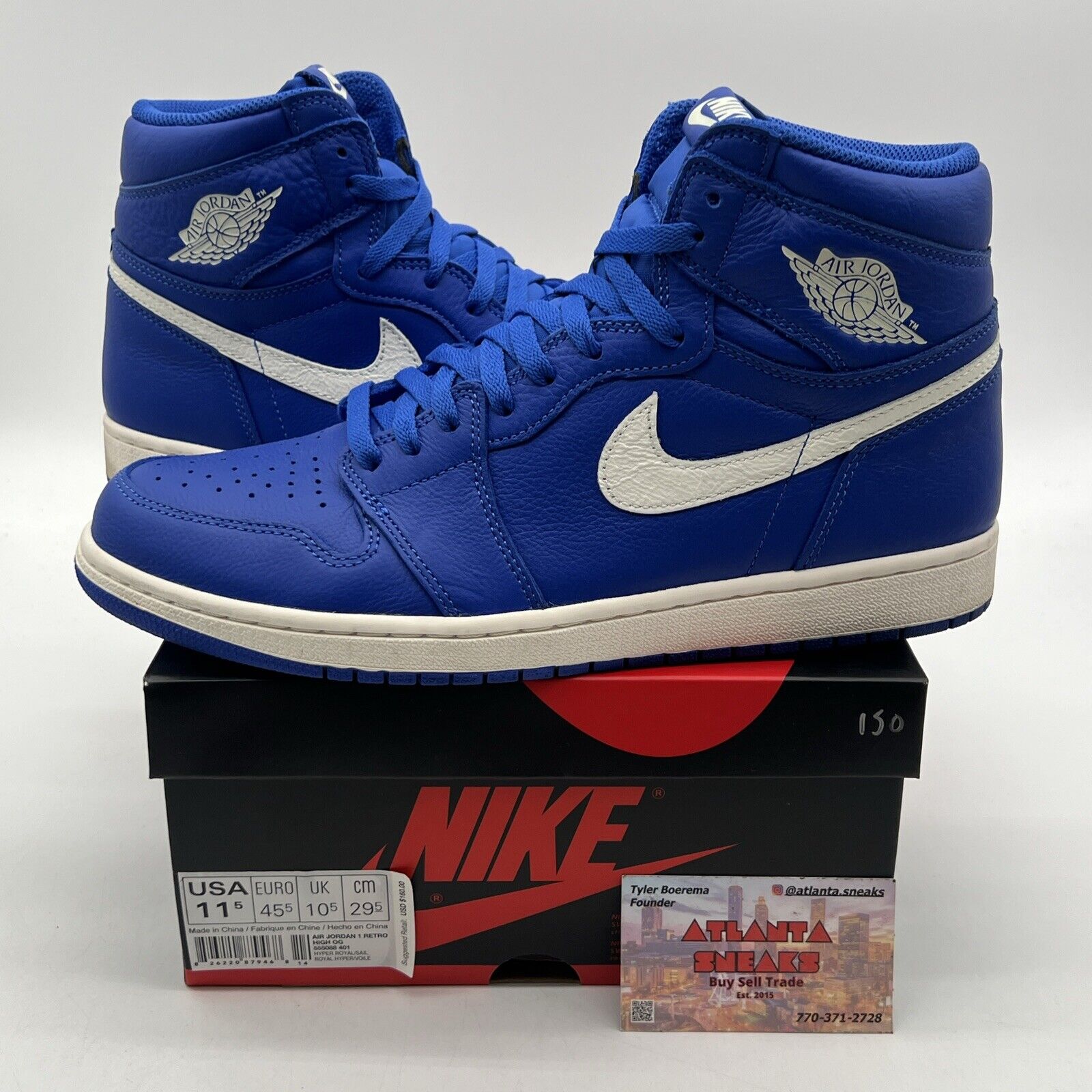 Size 11.5 - Air Jordan 1 Retro OG High Hyper Royal White Leather (555088-401)