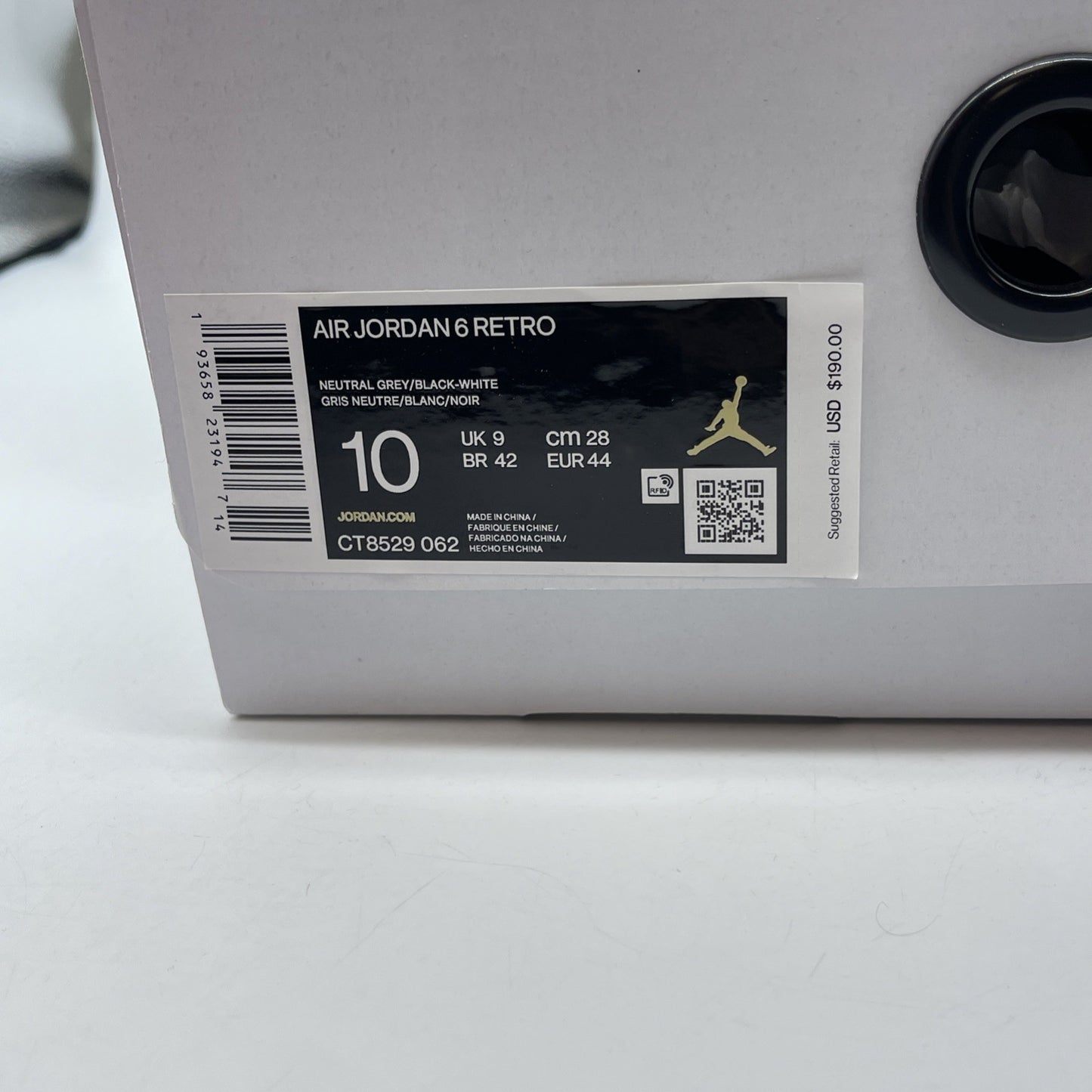 Size 10 - Air Jordan 6 Retro Hare Grey White Suede Leather (CT8529-062)