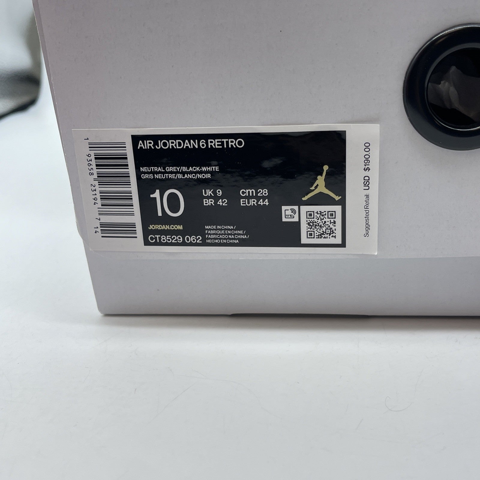 Size 10 - Air Jordan 6 Retro Hare Grey White Suede Leather (CT8529-062)