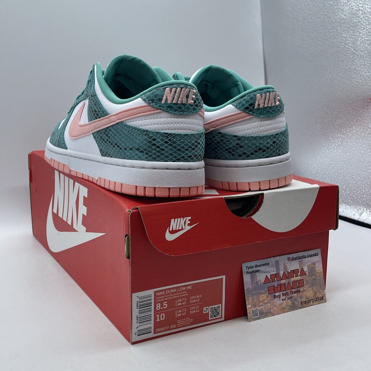 Size 8.5 - Nike Dunk Low Washed Teal Snakeskin White Leather (DR8577-300)