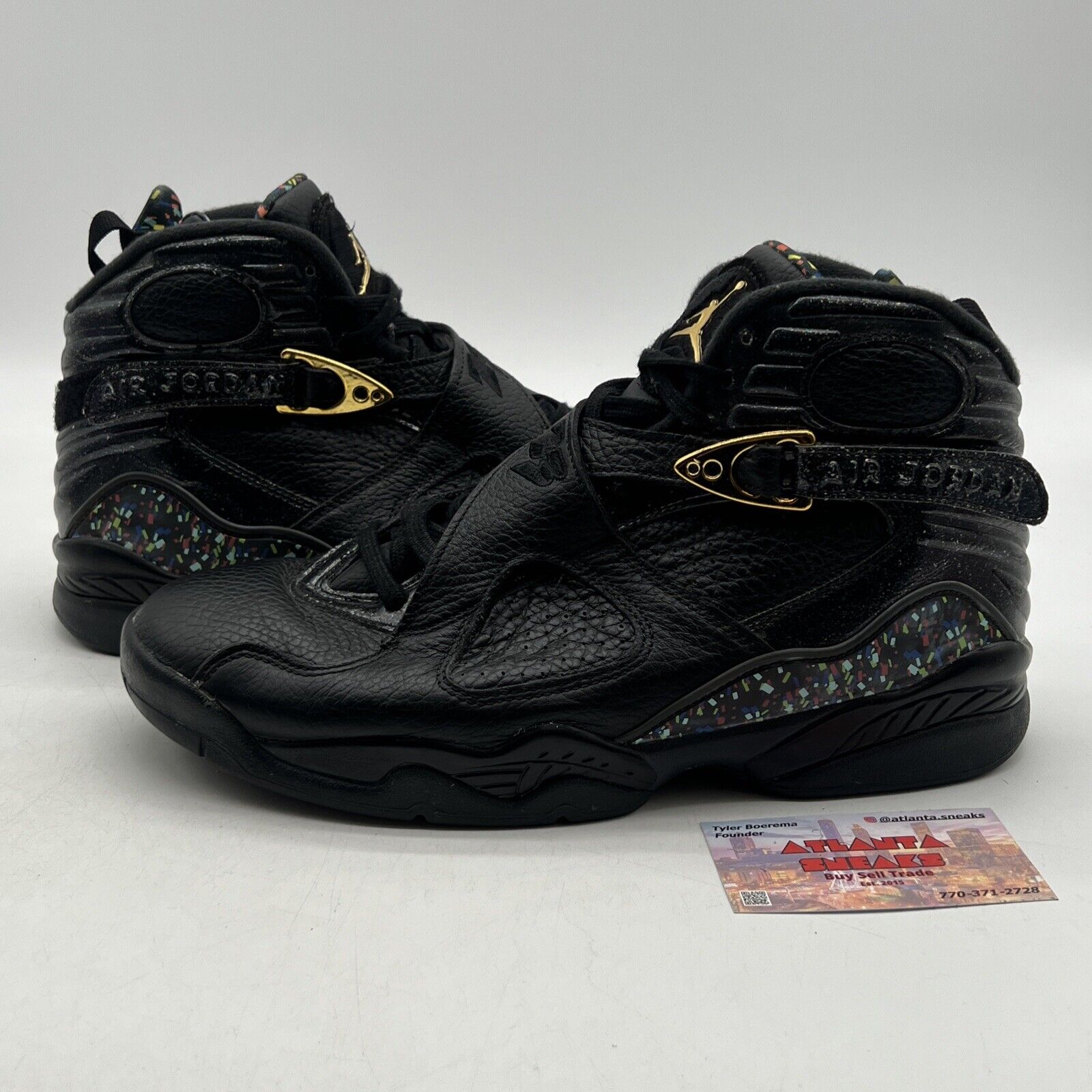 Size 9.5 - Air Jordan 8 Retro C&C Confetti Black Leather Gold (832821-004)