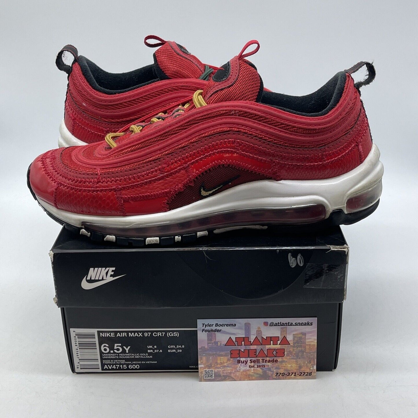 Size 6.5Y - Nike Air Max 97 x CR7 Portugal Patchwork Red White Gold (AV4715-600)