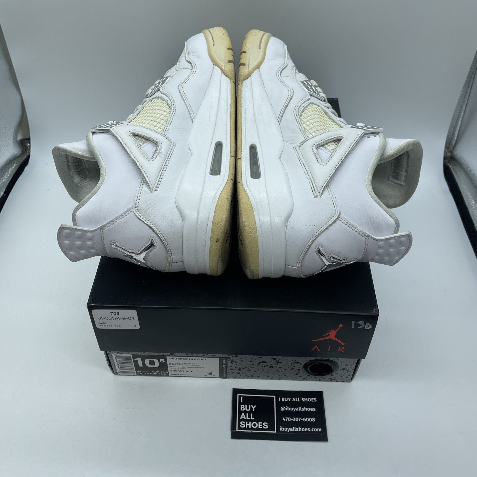Size 10.5 - Jordan 4 Retro Mid Pure Money White Silver Leather (308497-100)