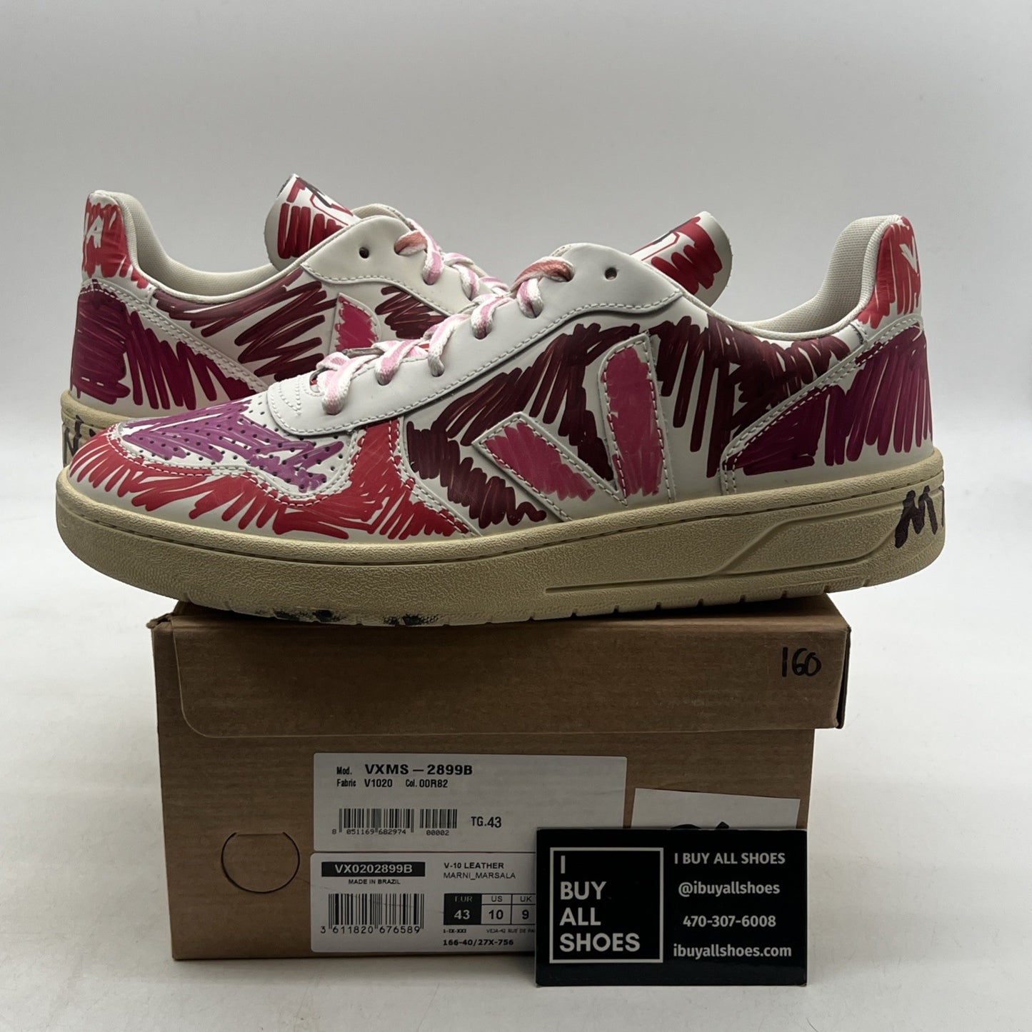 Size 10 - Marni x Veja V-10 Scribble Leather Sneakers