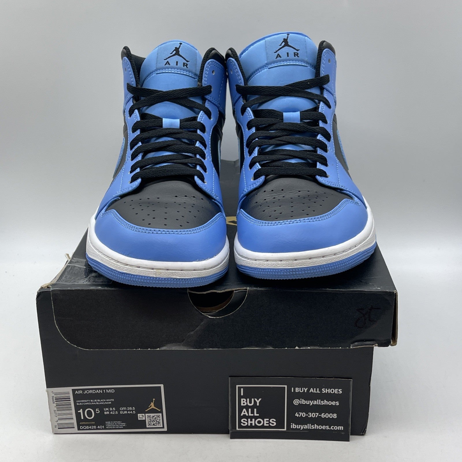 Size 10.5 - Air Jordan 1 Mid University Blue Black Leather (DQ8426-401)