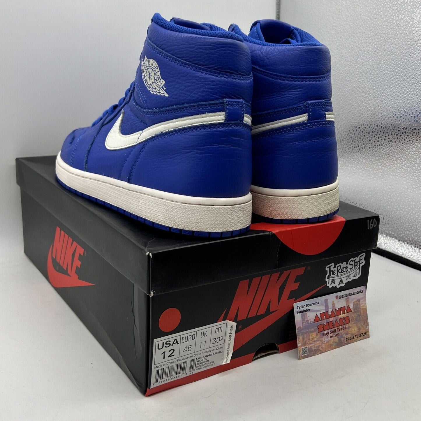 Size 12 - Air Jordan 1 Retro OG High Hyper Royal Blue White Leather (555088-401)