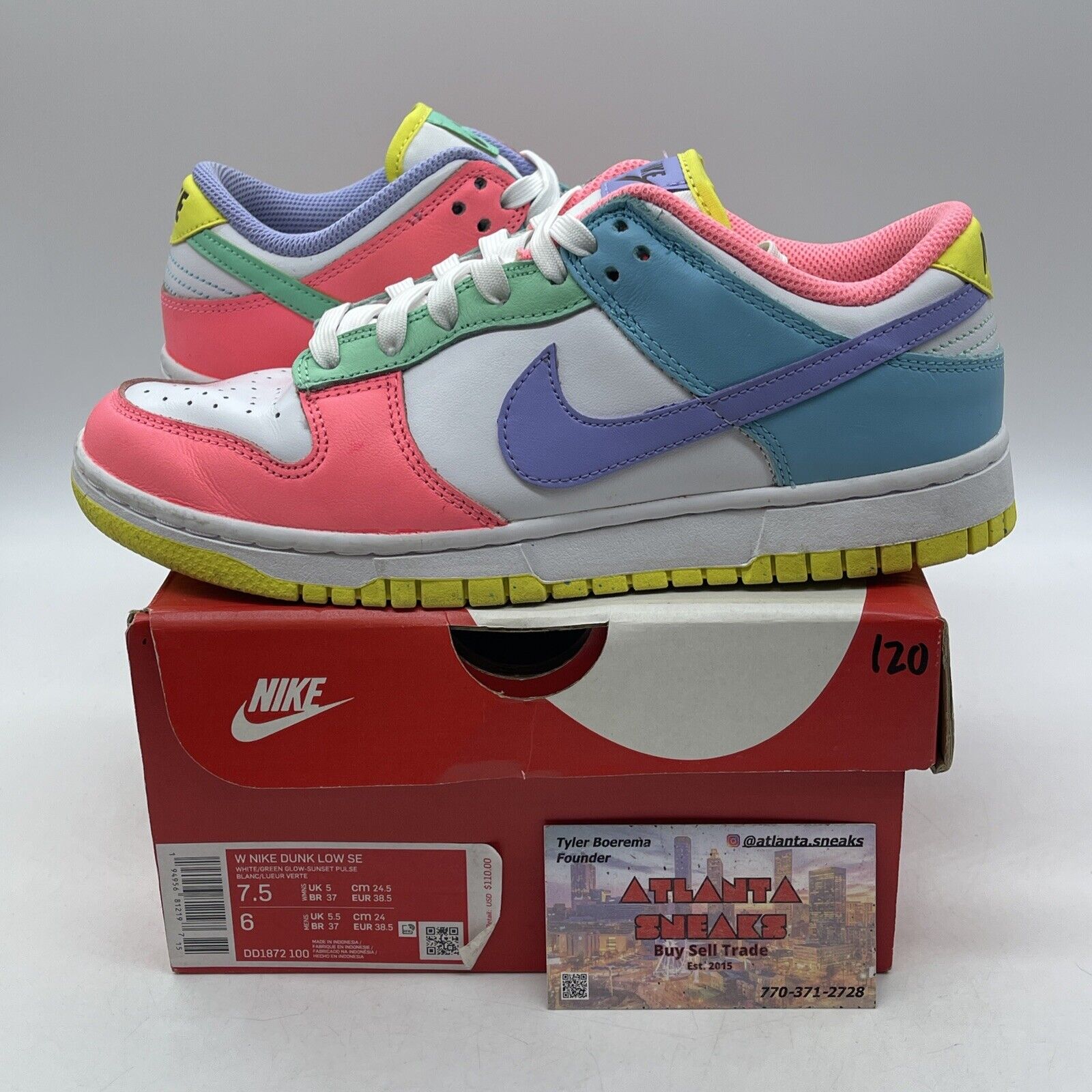 Size 7.5W - Nike Dunk Low Candy White Purple Blue Yellow  Leather (DD1872-100)