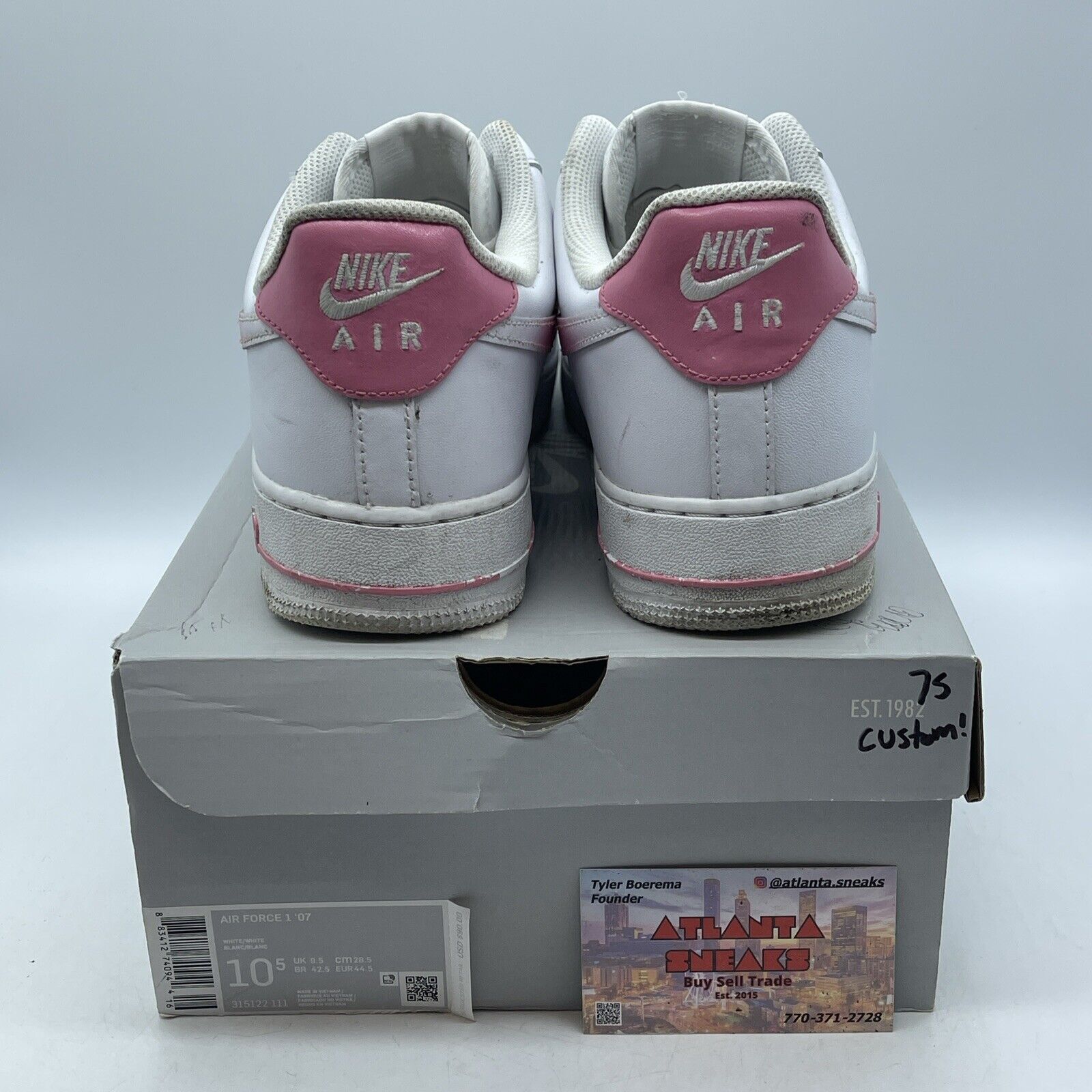 Size 10.5 - Nike Air Force 1 Low '07 White Pink Leather Custom* (315122-111)