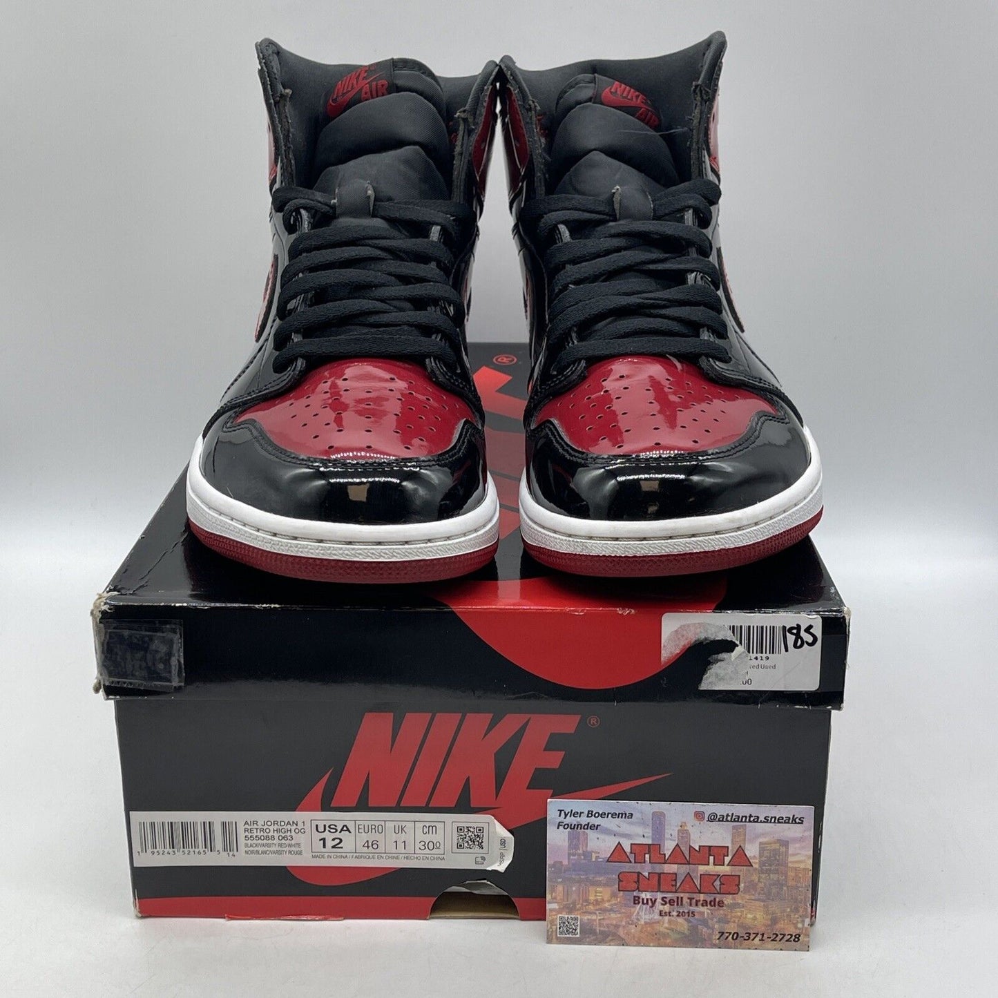 Size 12 - Jordan 1 Retro OG High Patent Bred Red Black Leather (555088-063)