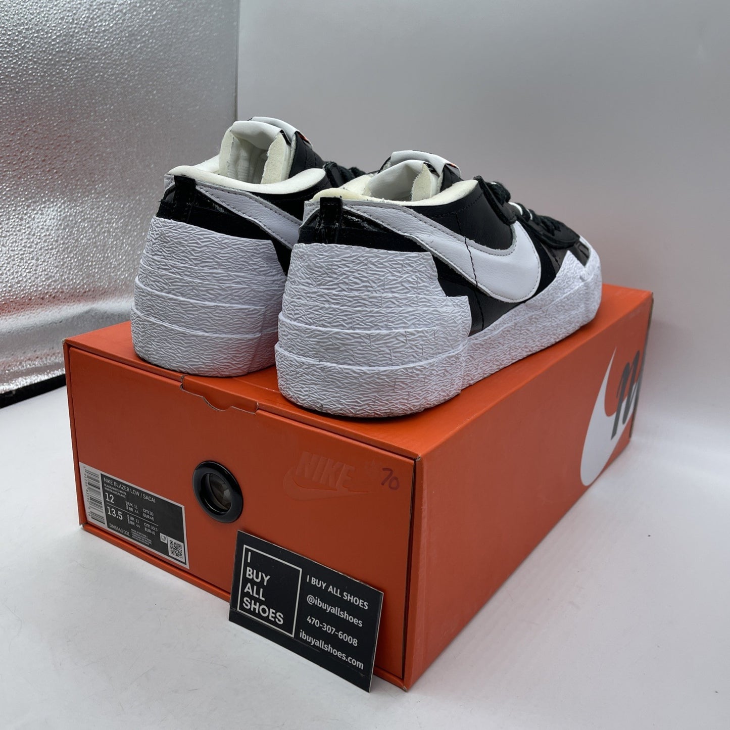 Size 12 - Nike sacai x Blazer Low Black White Patent Suede Leather (DM6443-001)