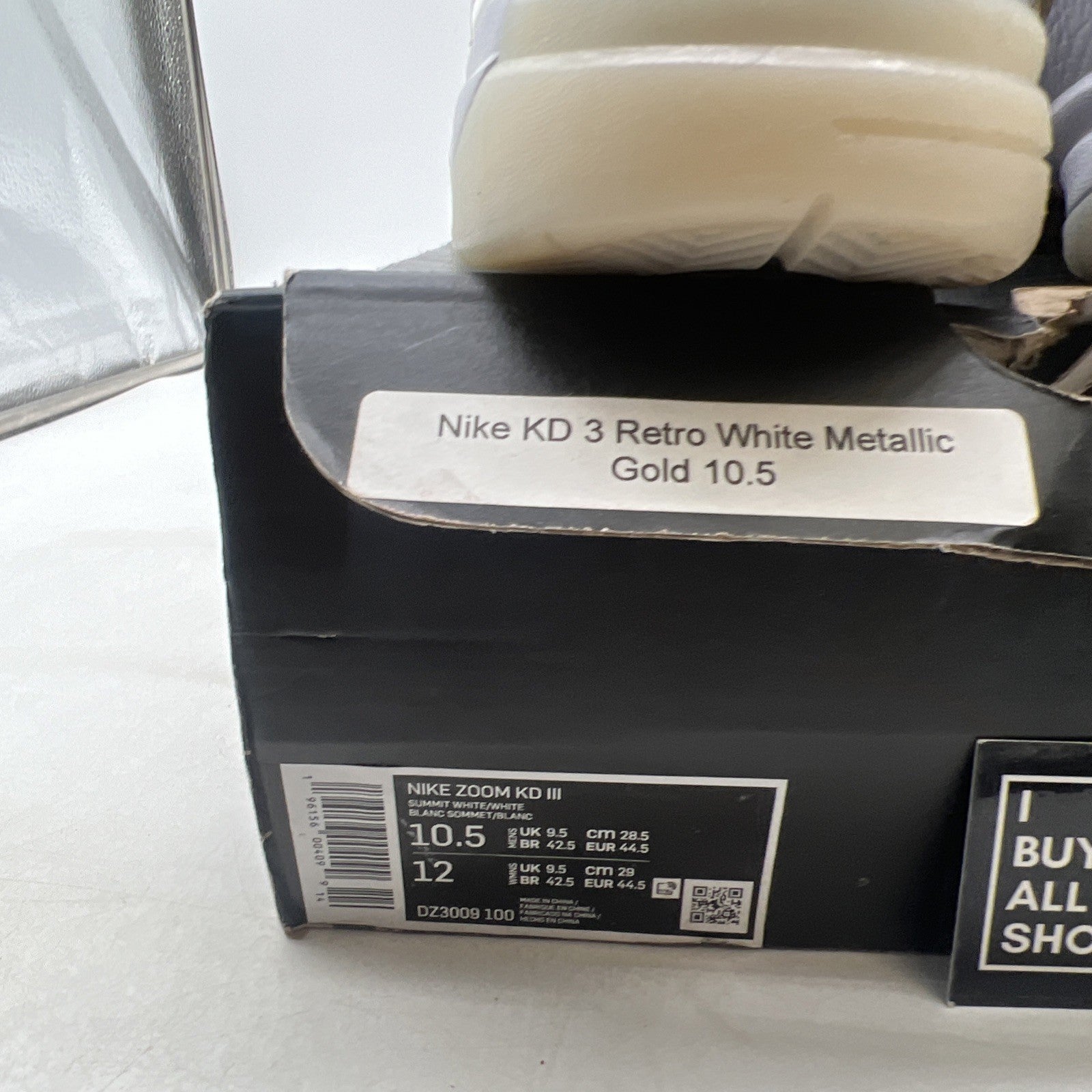Size 10.5 - Nike Zoom KD 3 White Metallic Gold (DZ3009-100)