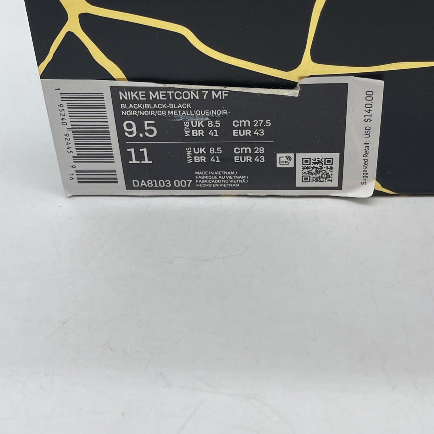 Size 9.5 - Nike Metcon 7 PE Mat Fraser Black Gold Suede Leather (DA8103-007)
