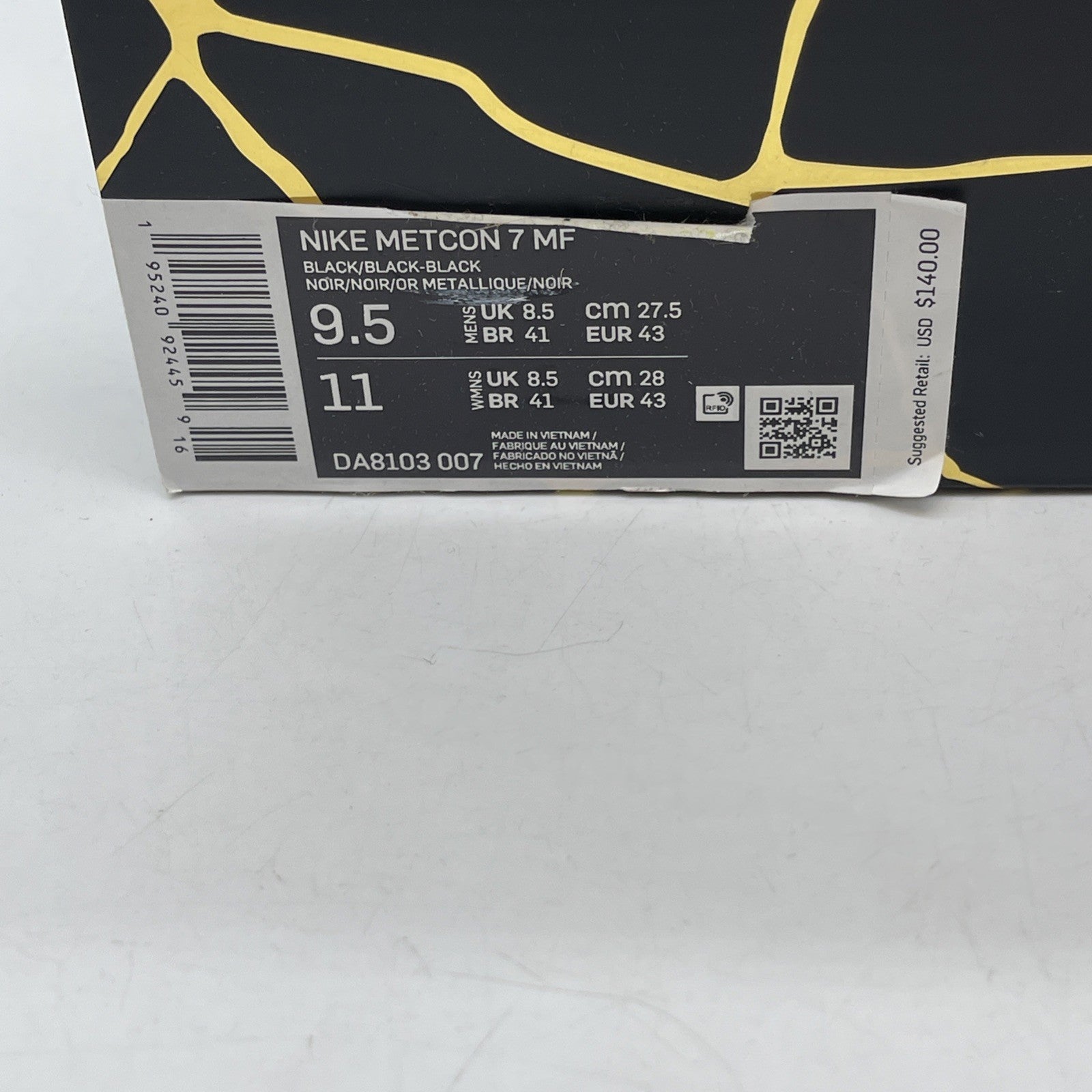 Size 9.5 - Nike Metcon 7 PE Mat Fraser Black Gold Suede Leather (DA8103-007)