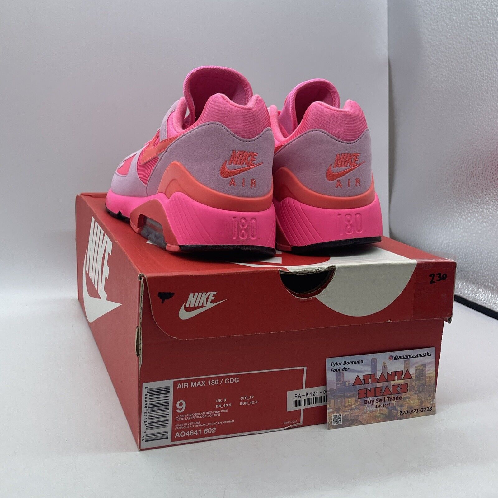 Size 9 - Nike Comme des Garçons x Air Max 180 Triple Pink Suede (AO4641-602)