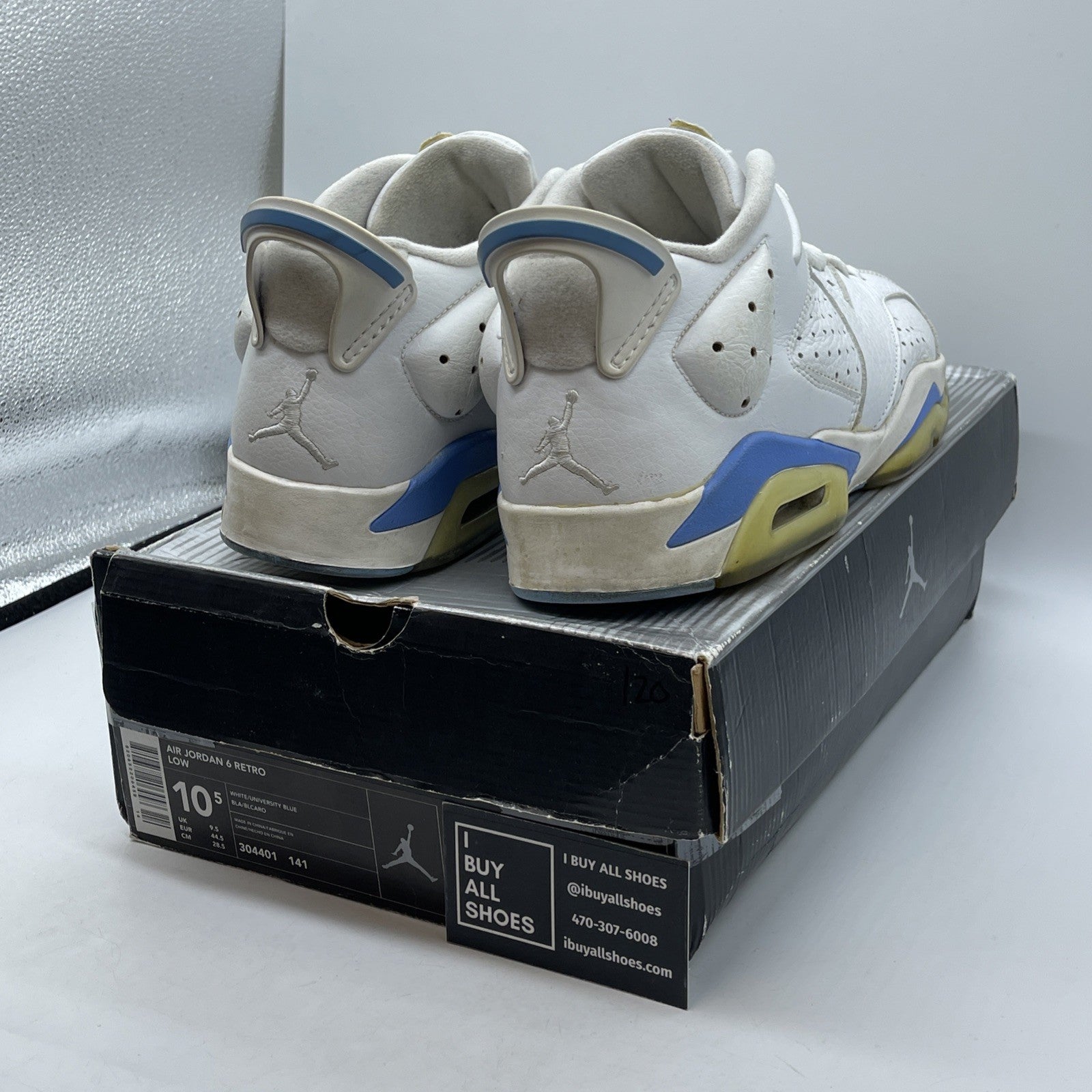 Size 10.5 - Air Jordan 6 Retro Low University Blue White Leather (304401-141)