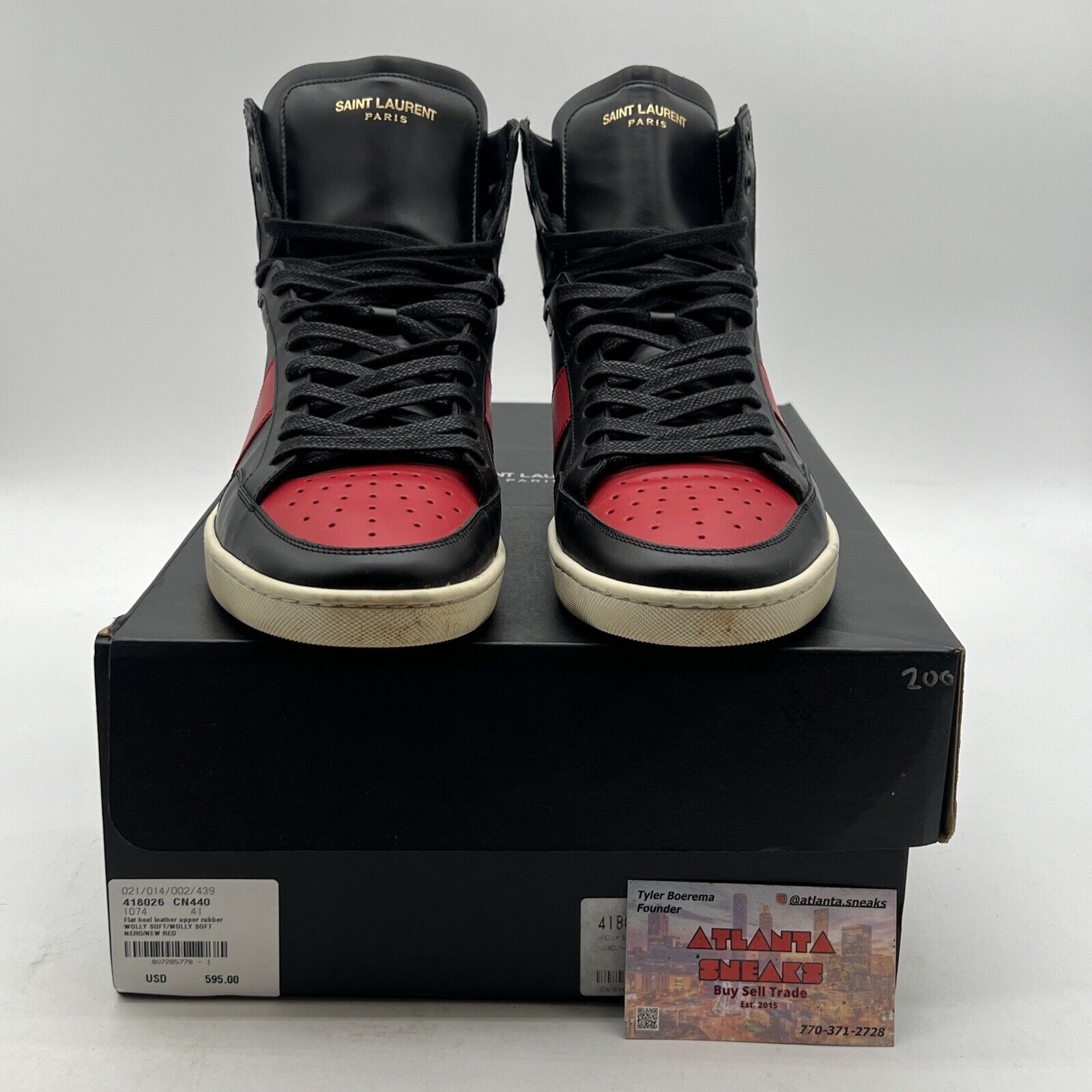 Size 8 - Saint Laurent SL/10H Black Red High Top Sneakers Shoes Bred