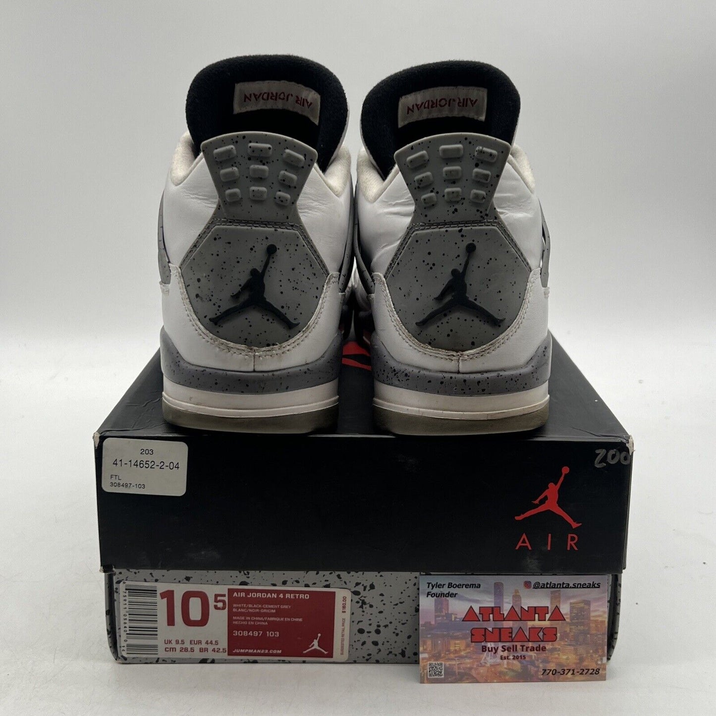 Size 10.5 - Jordan 4 Retro Cement 2012 White Black Grey Leather (308497-103)