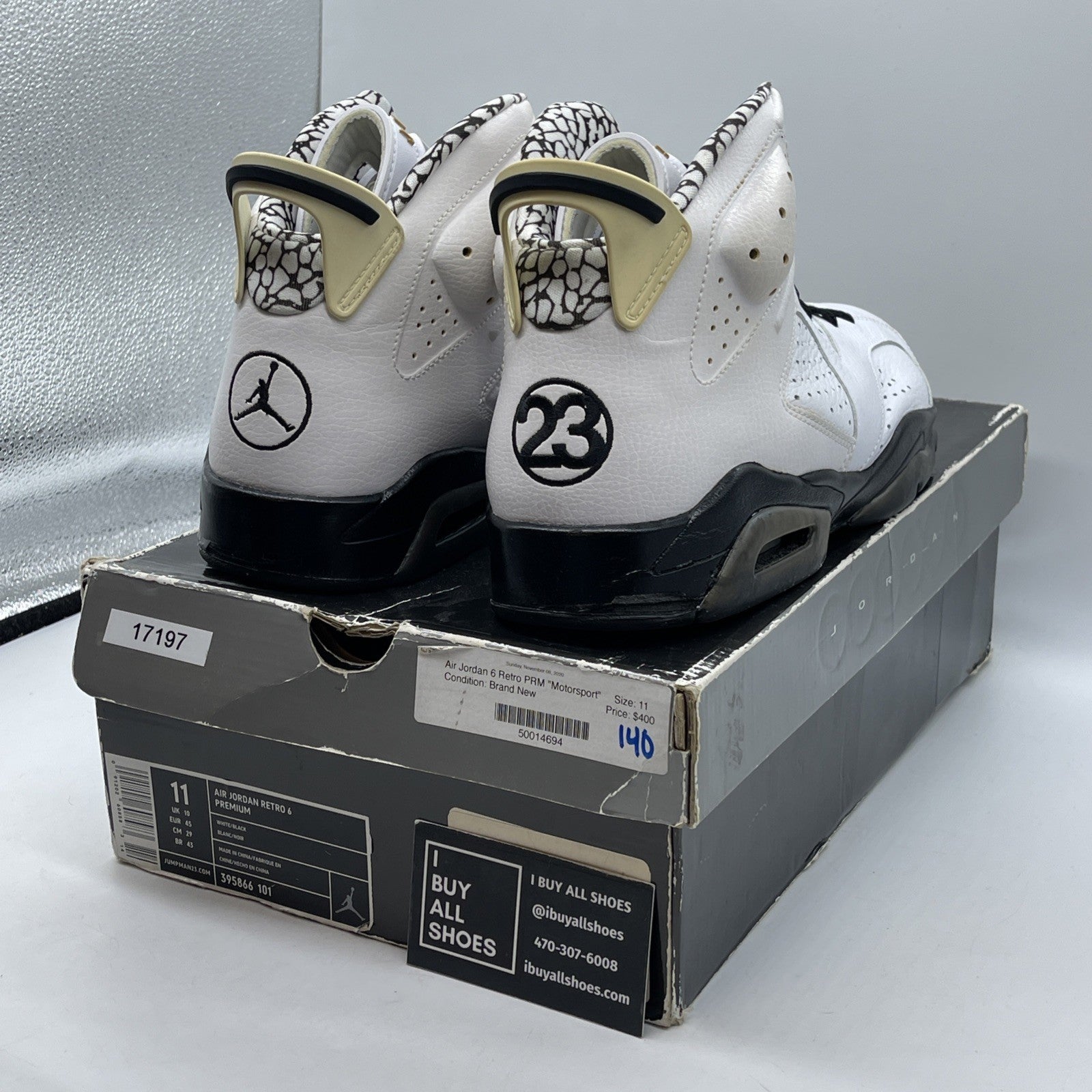 Size 11 - Air Jordan 6 Retro Premium Motorsports White Leather (395866-101)