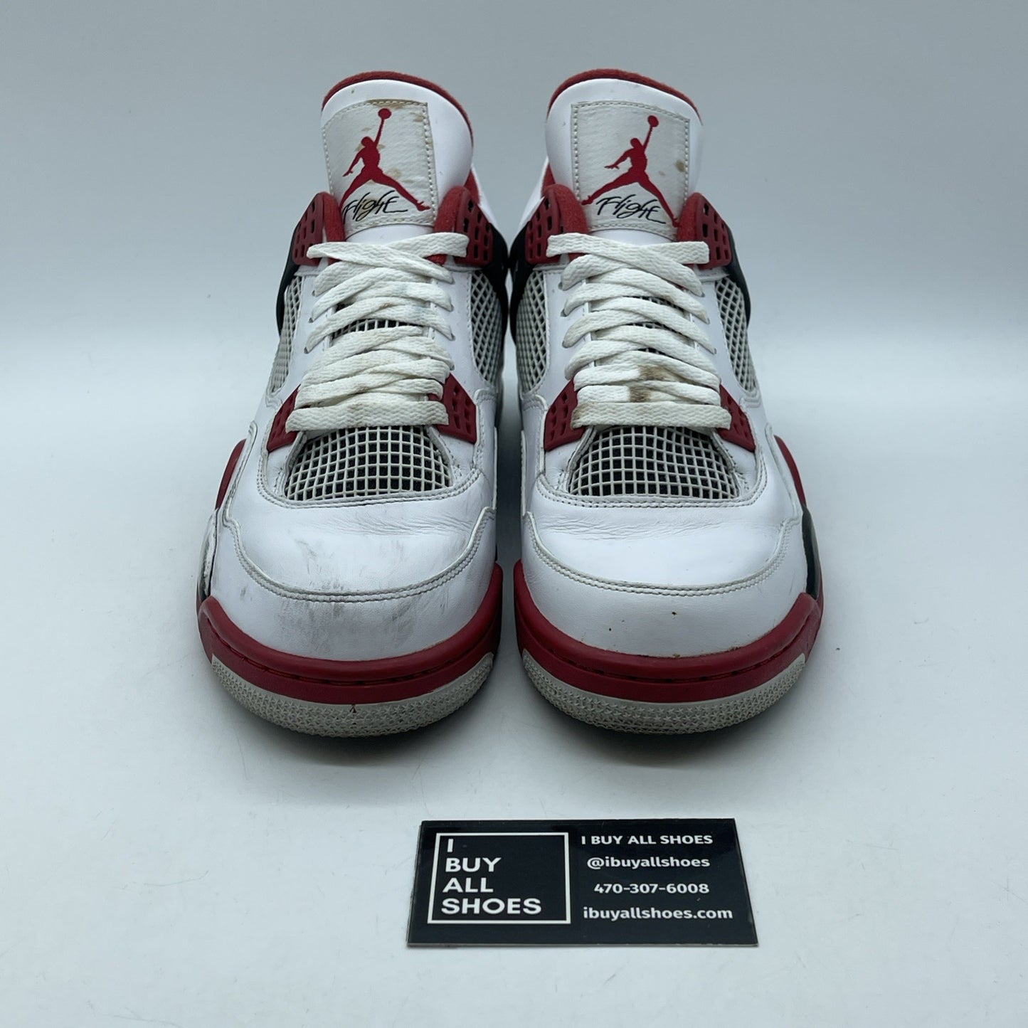 Size 9.5 - Jordan 4 Retro Fire Red White Black Suede (308497-110)