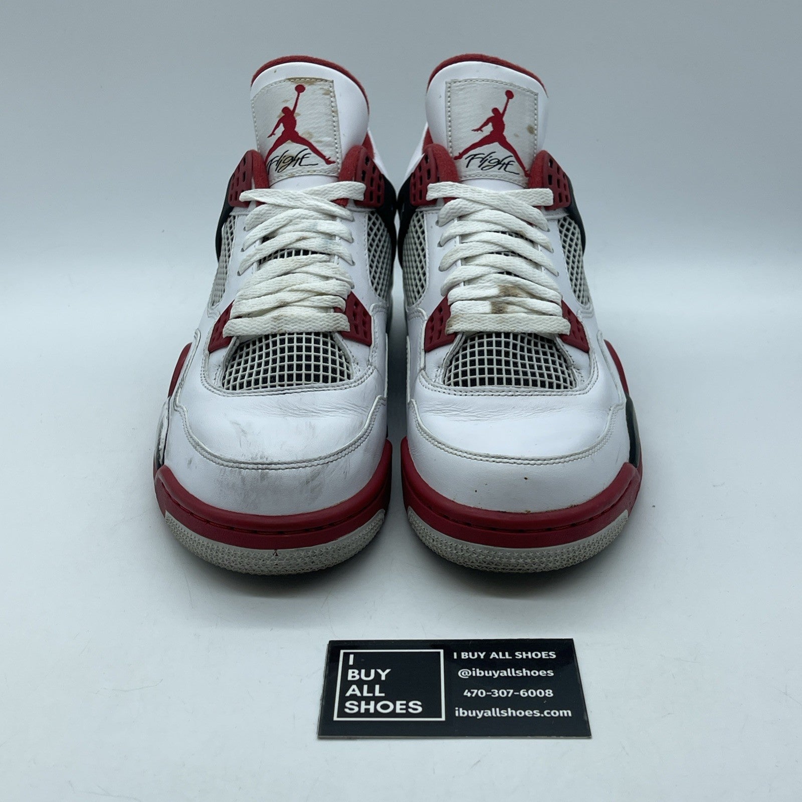 Size 9.5 - Jordan 4 Retro Fire Red White Black Suede (308497-110)