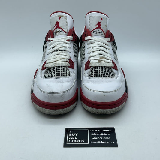Size 9.5 - Jordan 4 Retro Fire Red White Black Suede (308497-110)