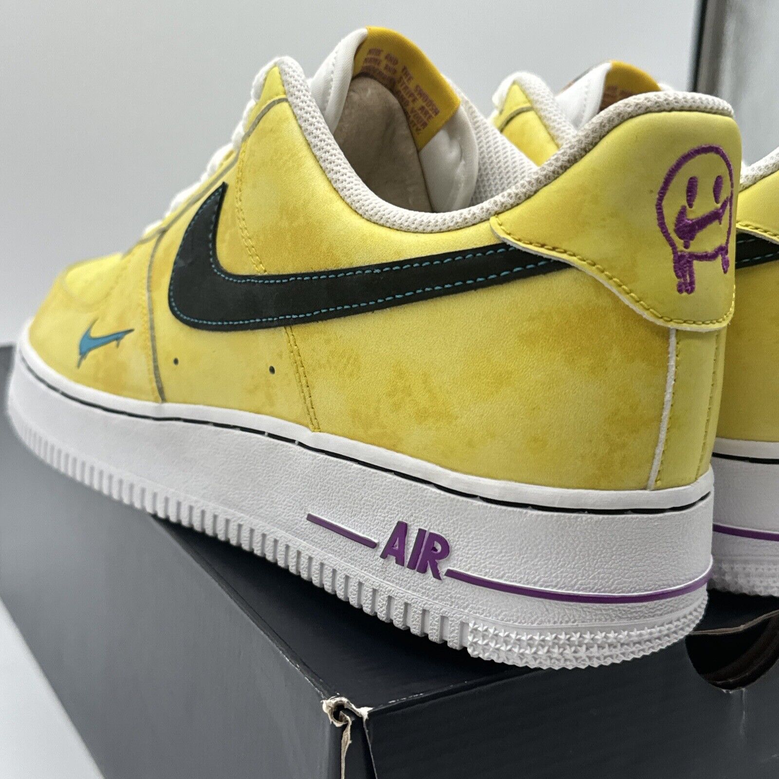 Size 10 - Nike Air Force 1 Peace, Love, and Basketball 2020 Yellow Purple Carton