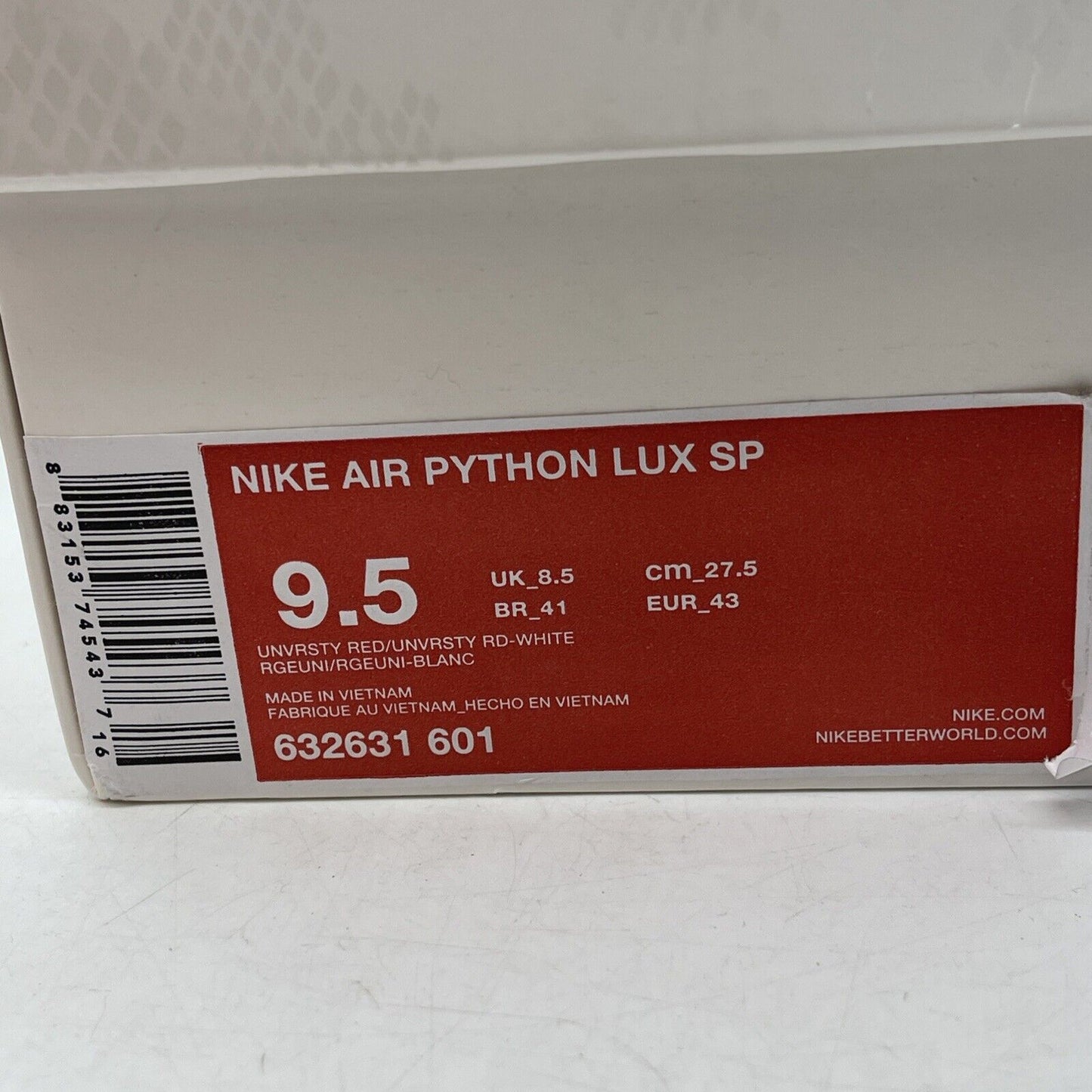 Size 9.5 - Nike Air Python Lux Sp Red White Black Leather (632631-601