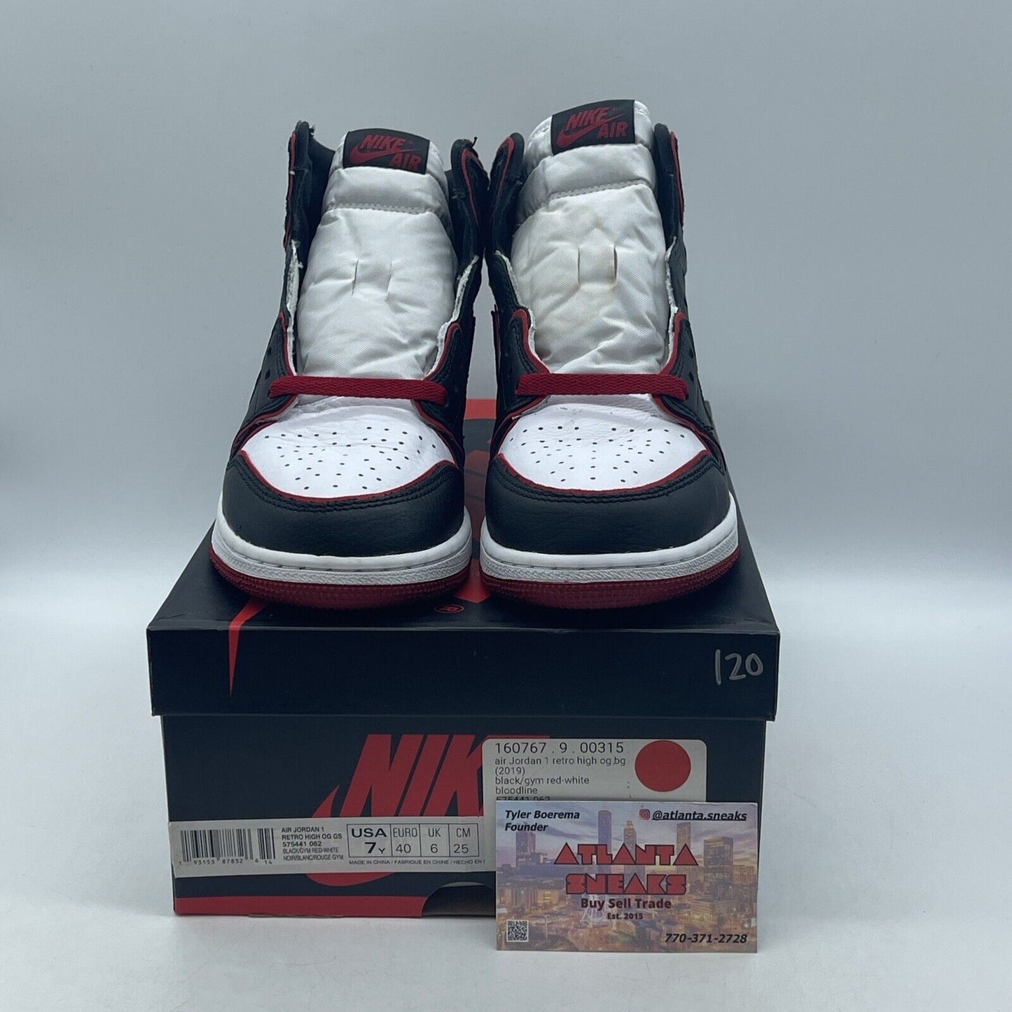 Size 7 - Jordan 1 Retro High OG Gym Red 2019 Black White Leather (575441-062)