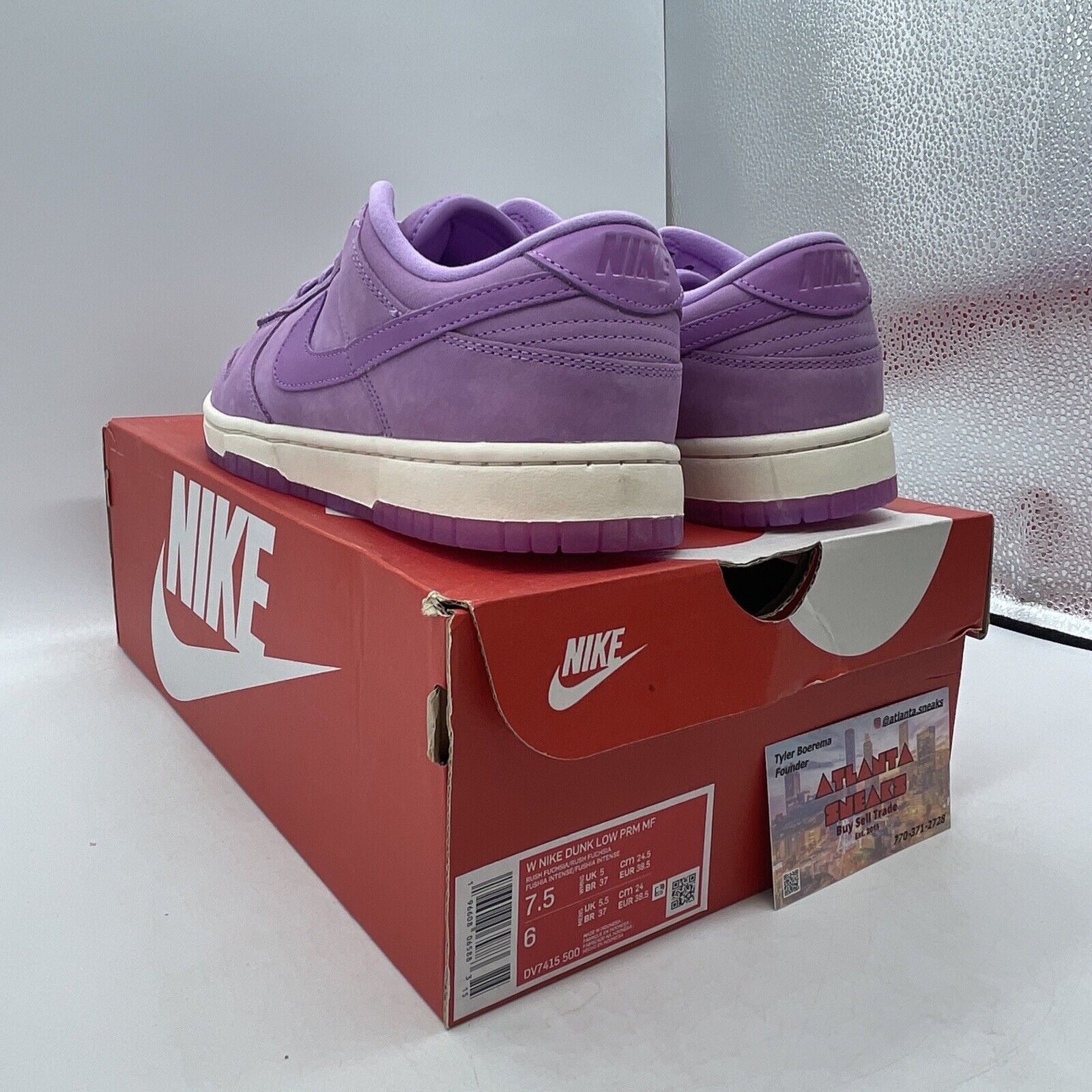 Size 7.5W - Nike Dunk Premium Low Rush Fuchsia Purple White Suede (DV7415-500)