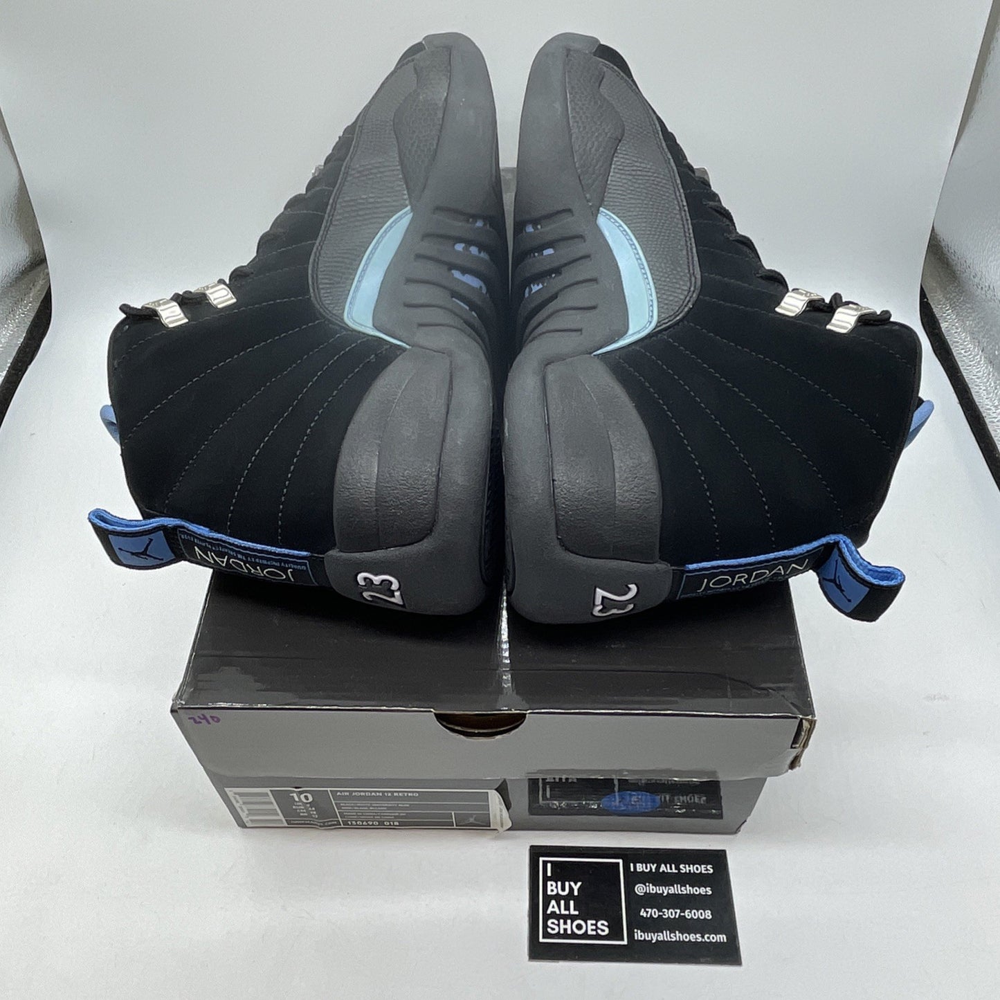 Size 10 - Air Jordan 12 Retro 2009 Nubuck Black Blue Suede (130690-018)