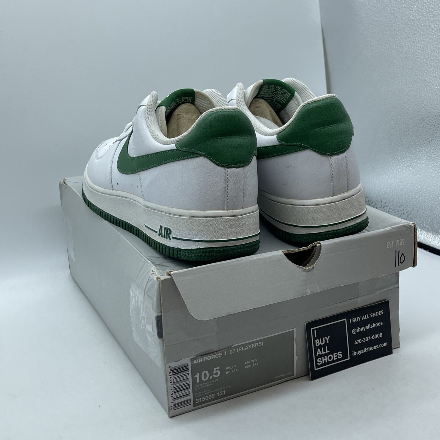Size 10.5 - Nike Air Force 1'07 Players Green White Leather (315092-131)