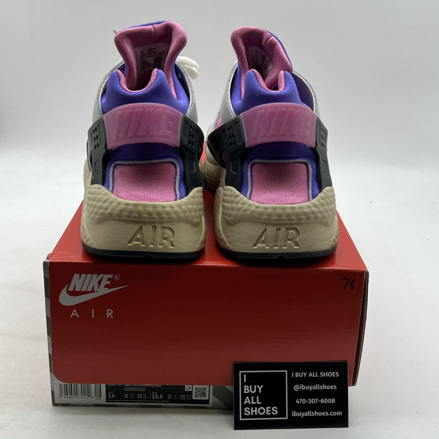 Size 14 -Nike Air Huarache Run PRM Playful Pink Blue Joy Sail White (FB9697-001)