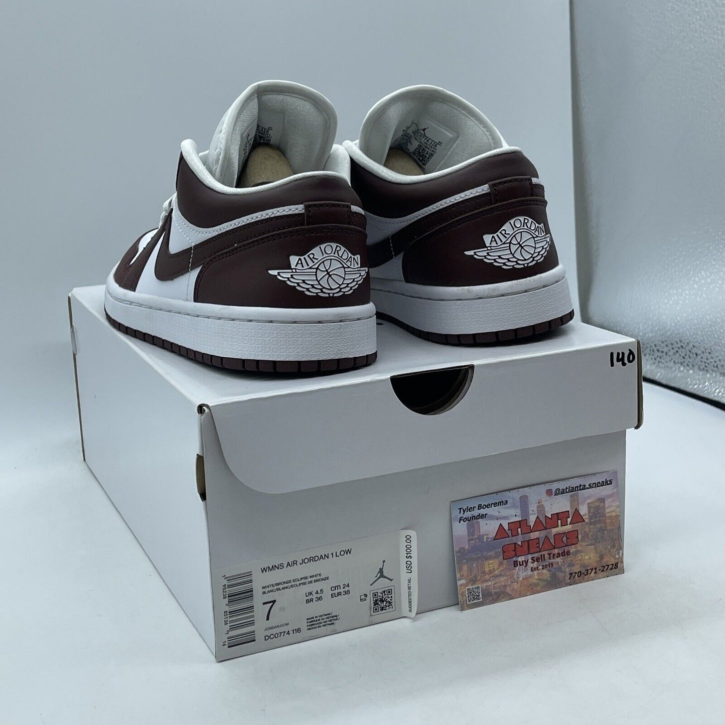 Size 7W - Wmns Air Jordan 1 Low Bronze Eclipse White Brown Leather (DC0774-116)