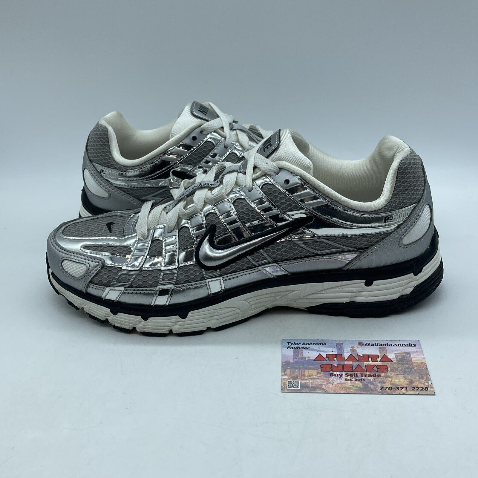 Size 8.5 - Nike P-6000 Metallic Silver White Black Suede leather (CN0149-001)