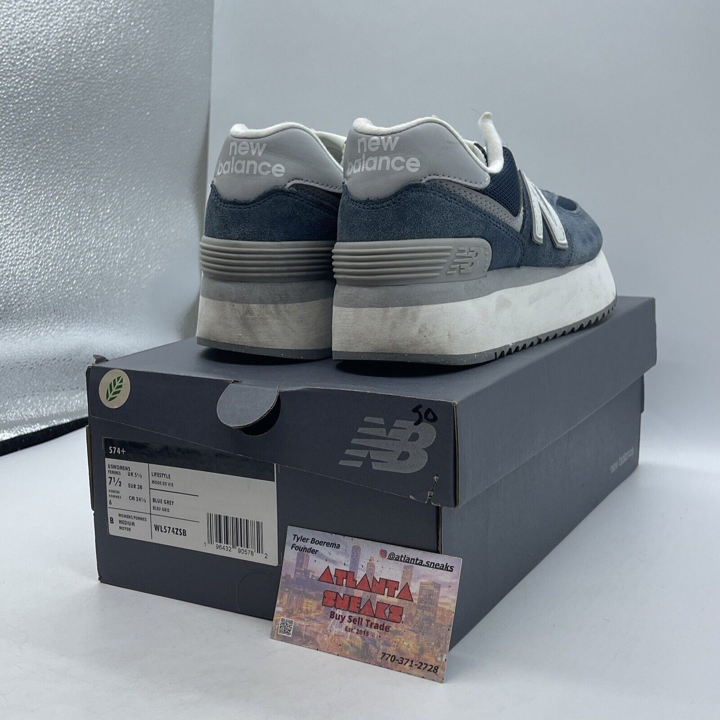 Size 7.5W- New Balance 574+ Vintage Indigo Grey Blue Suede Leather (WL574ZSB)