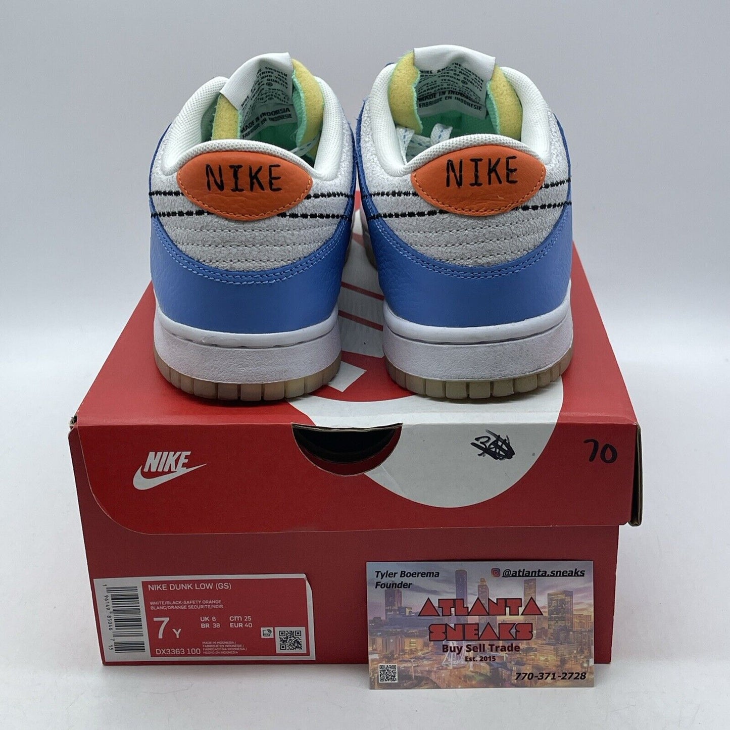 Size 7Y (GS) - Nike Dunk Low Nike 101 Orange White Blue Grey Suede (DX3363-100)