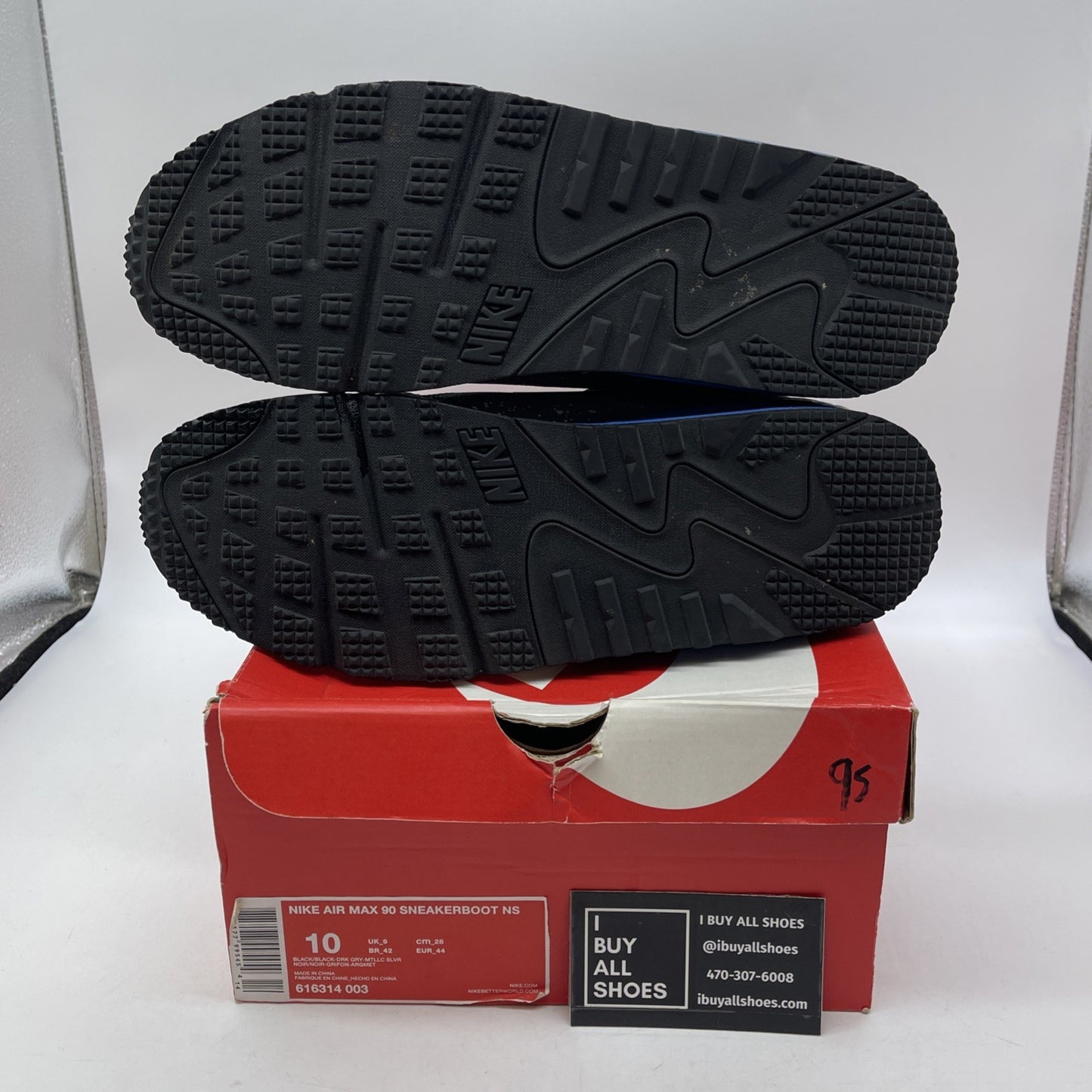 Size 10 - Nike Air Max 90 Sneakerboot NS Black Royal Metallic Silver -616314-003