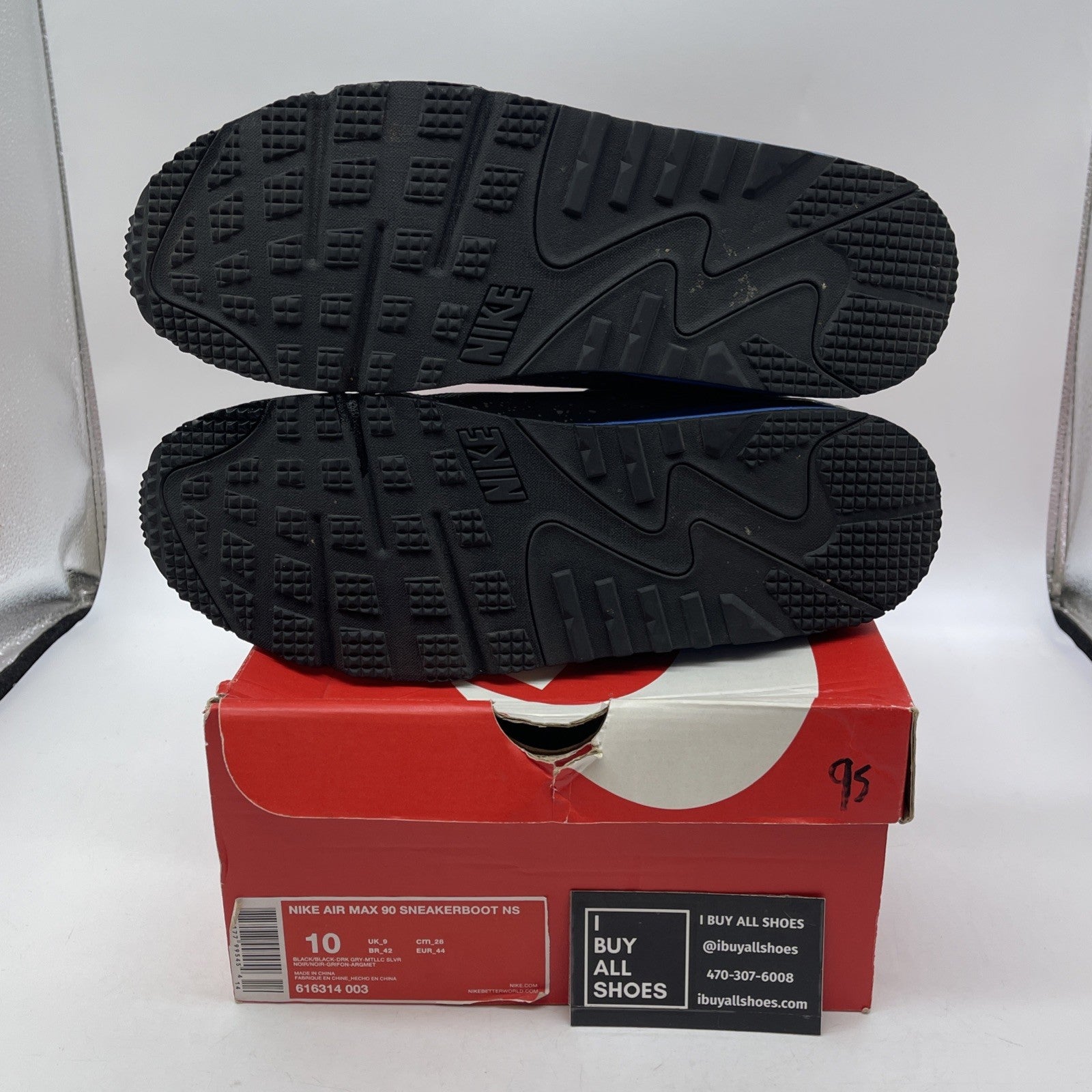 Size 10 - Nike Air Max 90 Sneakerboot NS Black Royal Metallic Silver -616314-003