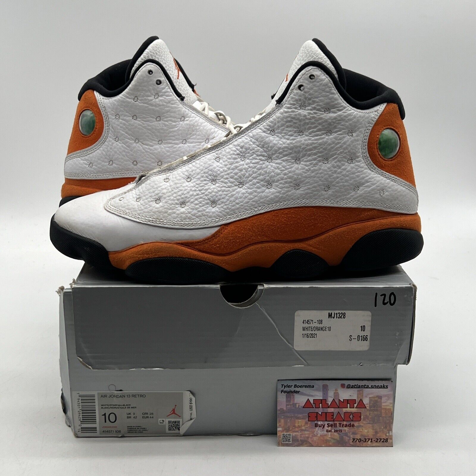 Size 10 - Air Jordan 13 Retro Starfish White Black Orange Suede (414571-108)