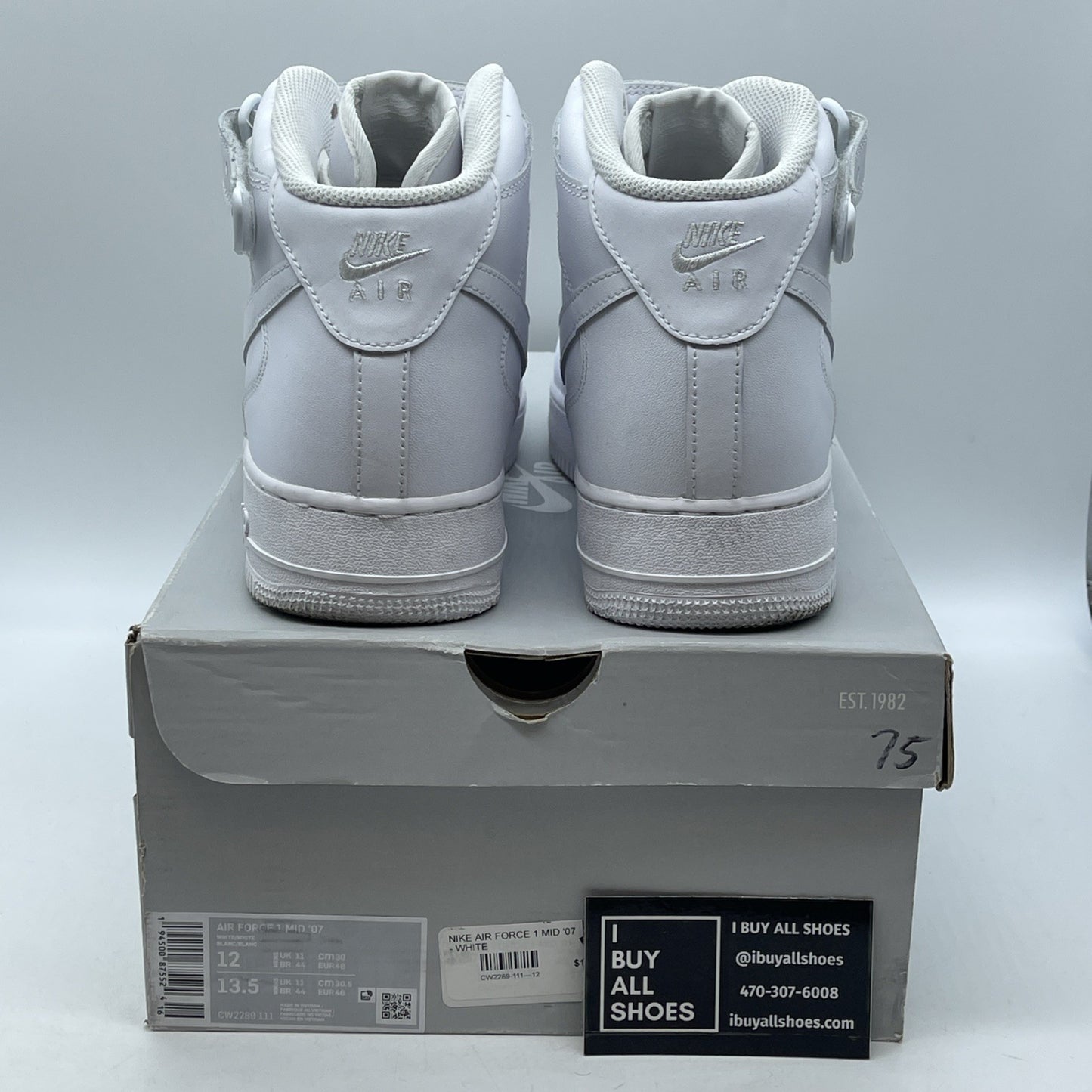Size 12 - Nike Air Force 1 '07 Mid Triple White Leather (CW2289-111)