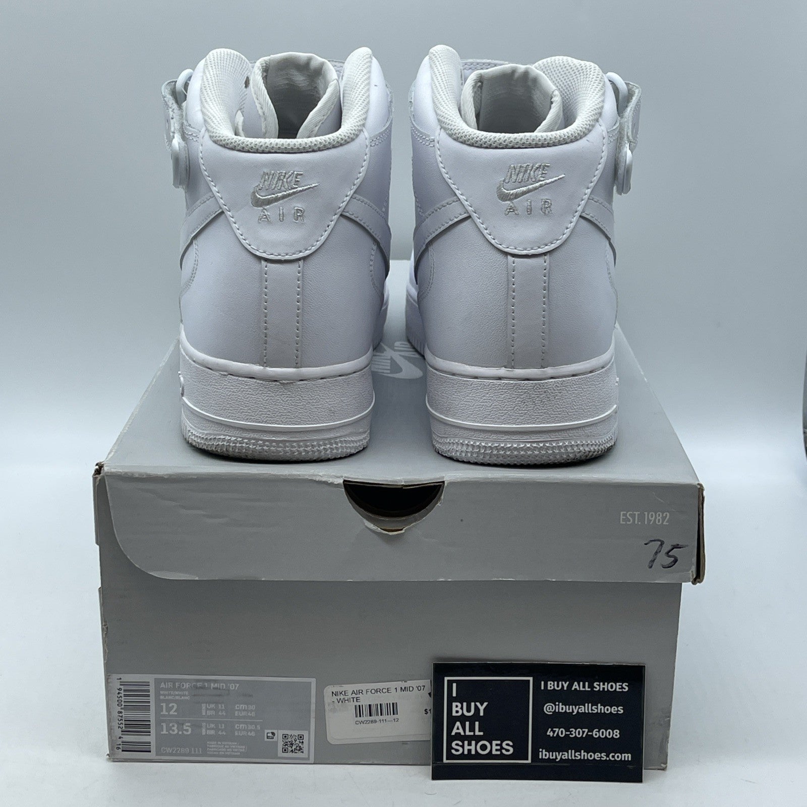 Size 12 - Nike Air Force 1 '07 Mid Triple White Leather (CW2289-111)