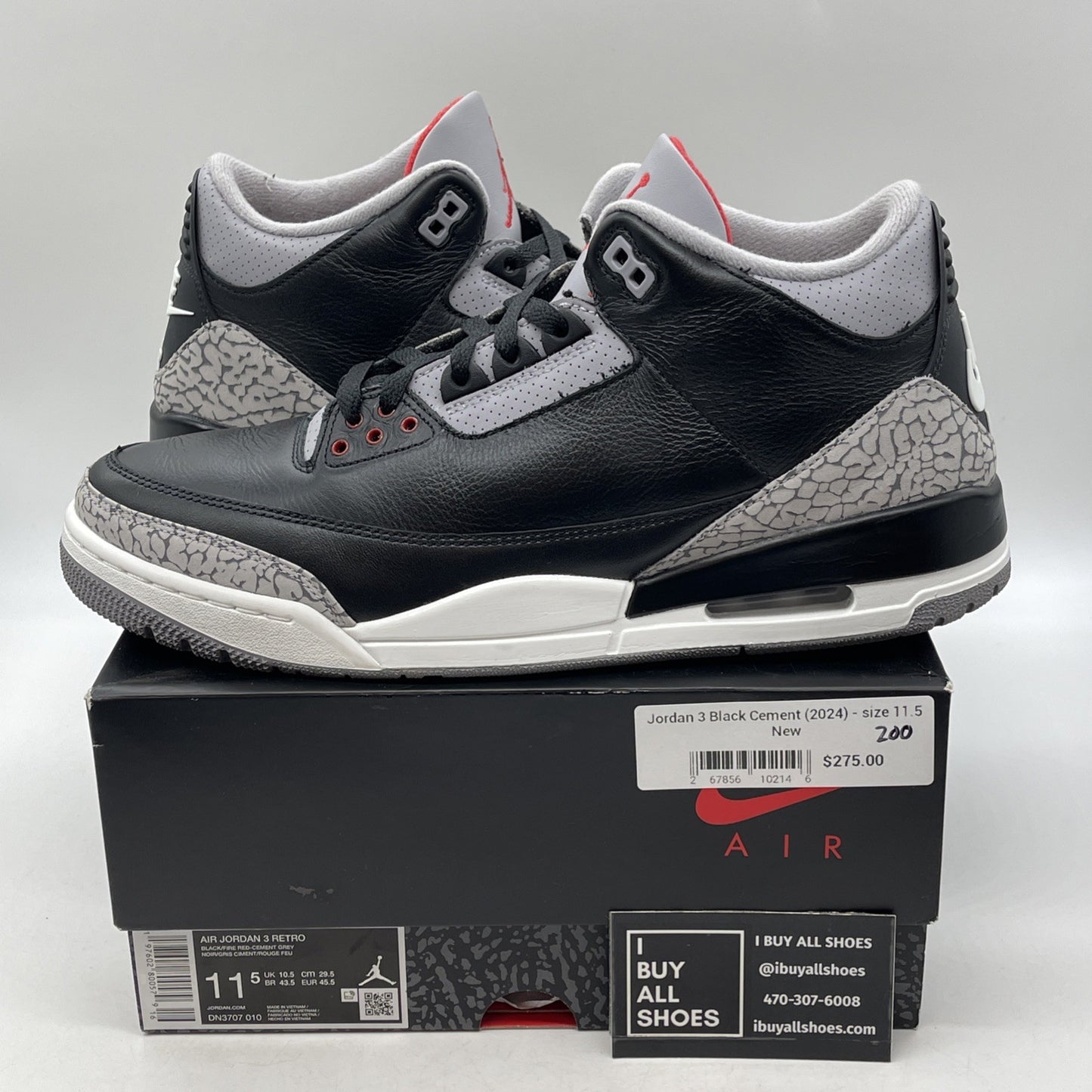 Size 11.5 - Air Jordan 3 Retro OG 2024 Black Cement Suede Leather (DN3707-010)