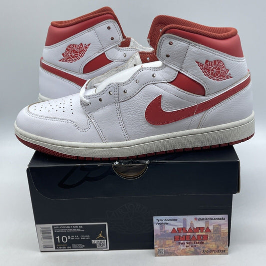 Size 10.5 - Air Jordan 1 Mid SE White Dune Red Leather (FJ3458-160)